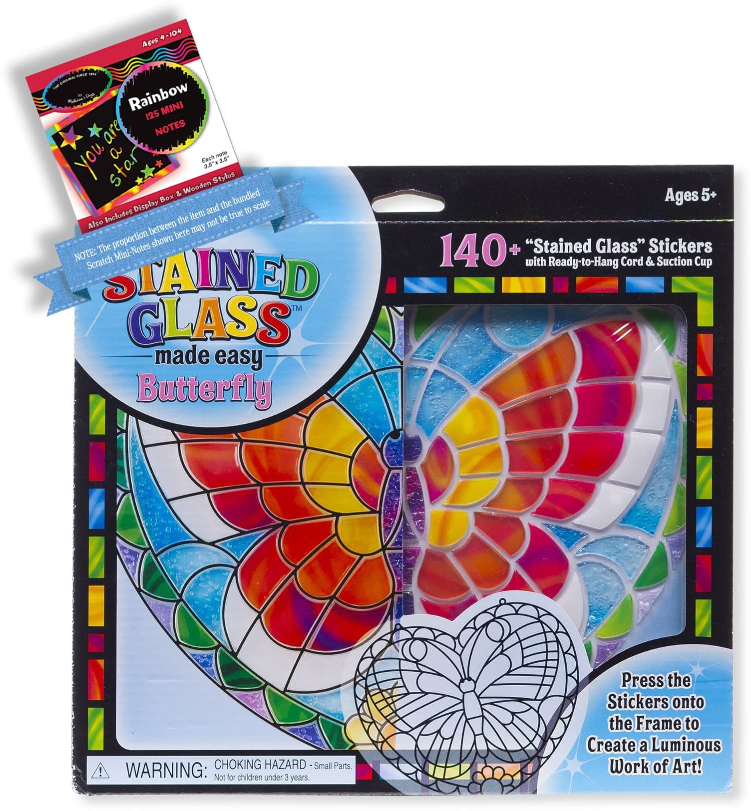 Melissa & DougButterfly Stained Glass Craft Kit Bundle with 1 Theme Compatible M&D Scratch Fun Mini-Pad (09295)