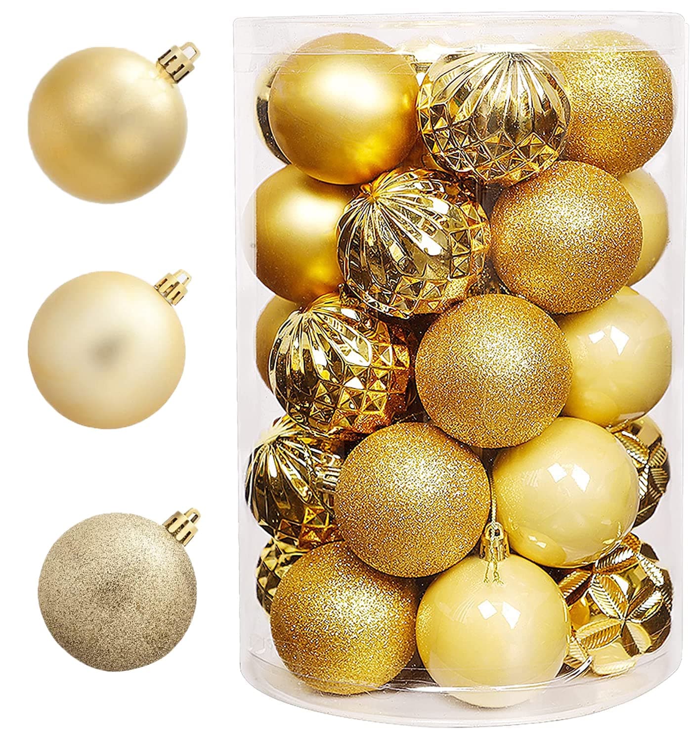 Nethovy24 Pcs 2.36''/60mm 34ct Christmas Ball Ornaments Party Decorations Shatterproof Festival Pendant Hangings,Xmas Tree Decorations, Holiday Hanging Balls (Gold)