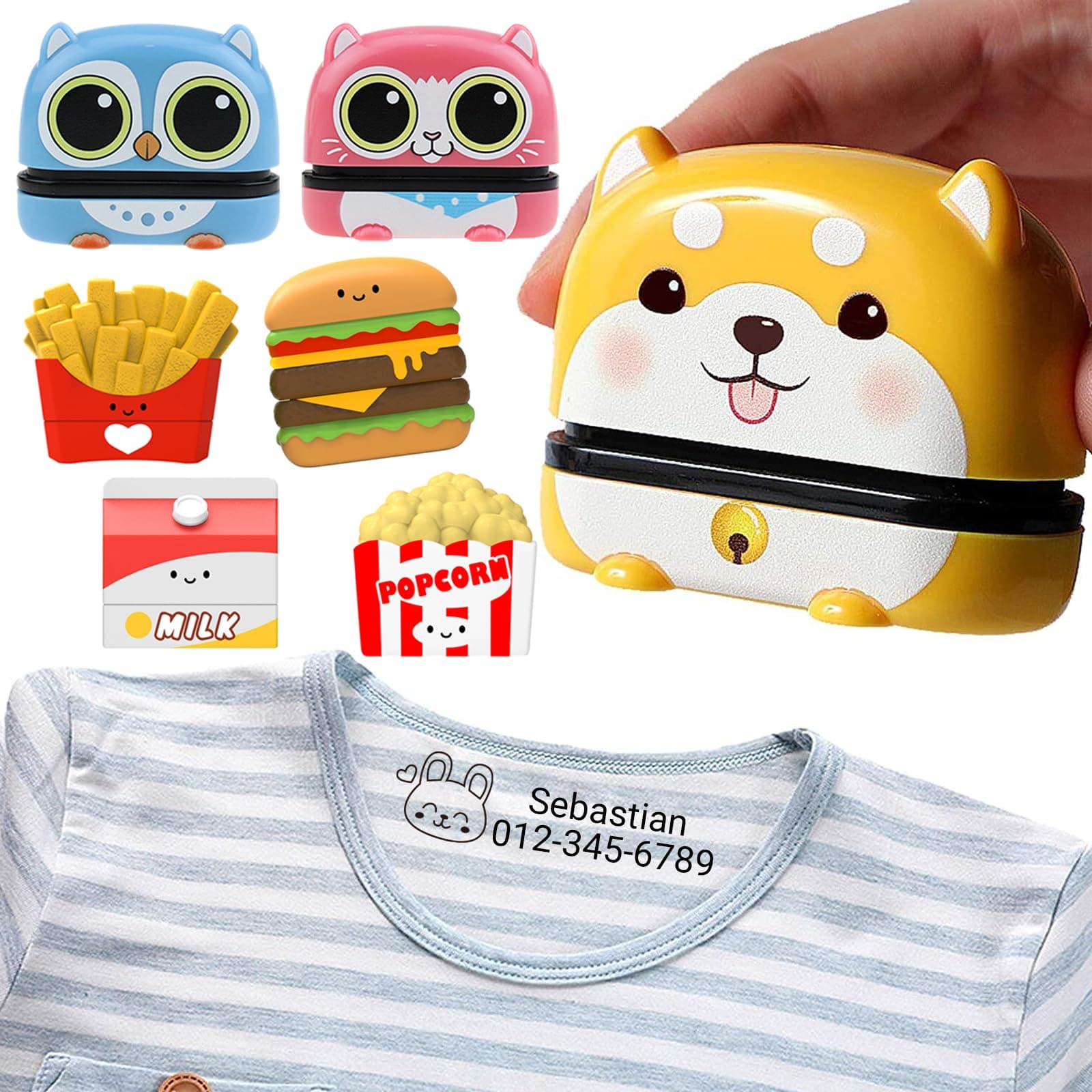 Name Stamp for Clothing Kids,Personalized Stamps, Custom Name Stamp for Baby Clothing. Kindergarten and Nursing Home Stamps, 4 Colors, 4 Animal Styles, 36 Icons