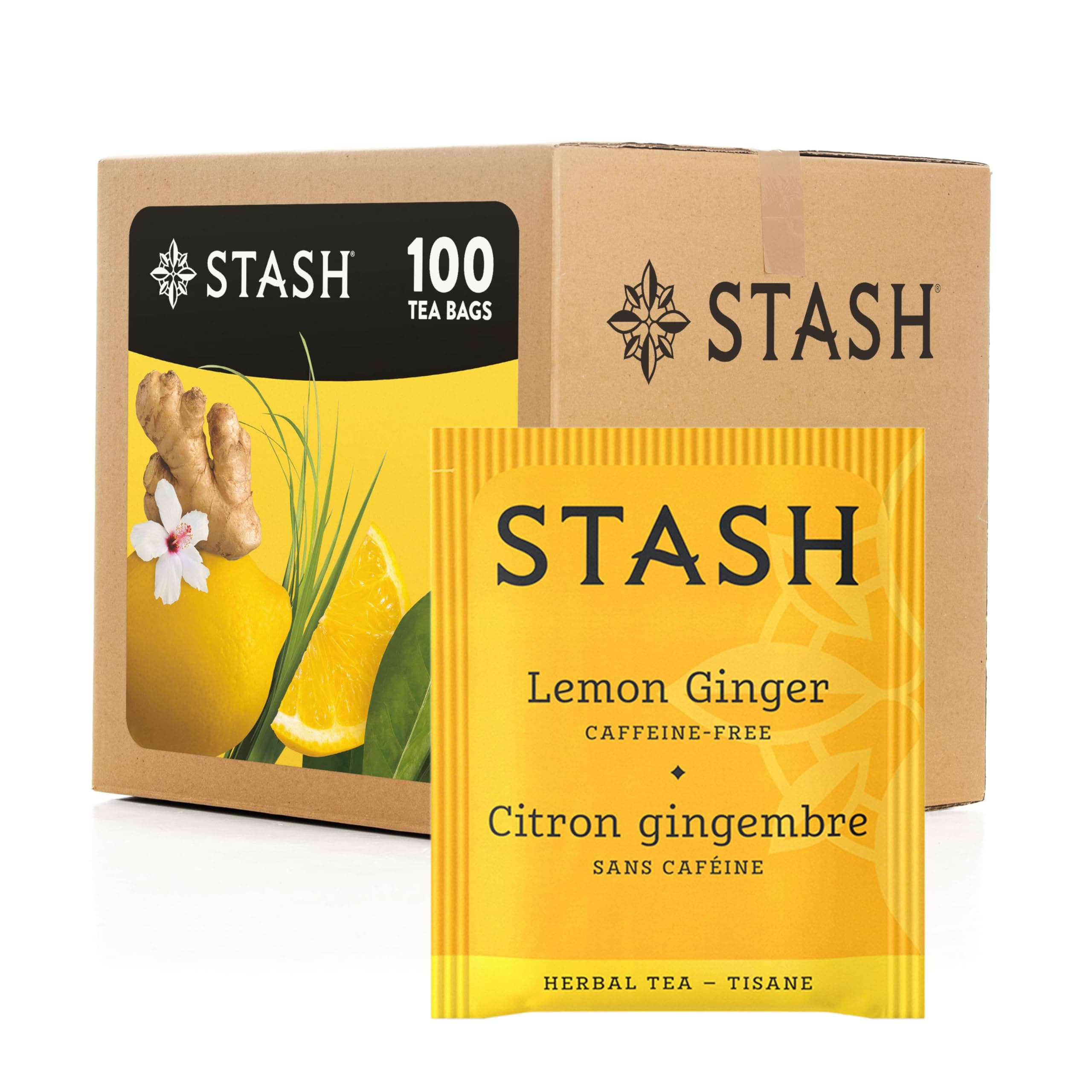Stash Tea Lemon Ginger Herbal Tea Box of 100 Tea Bags