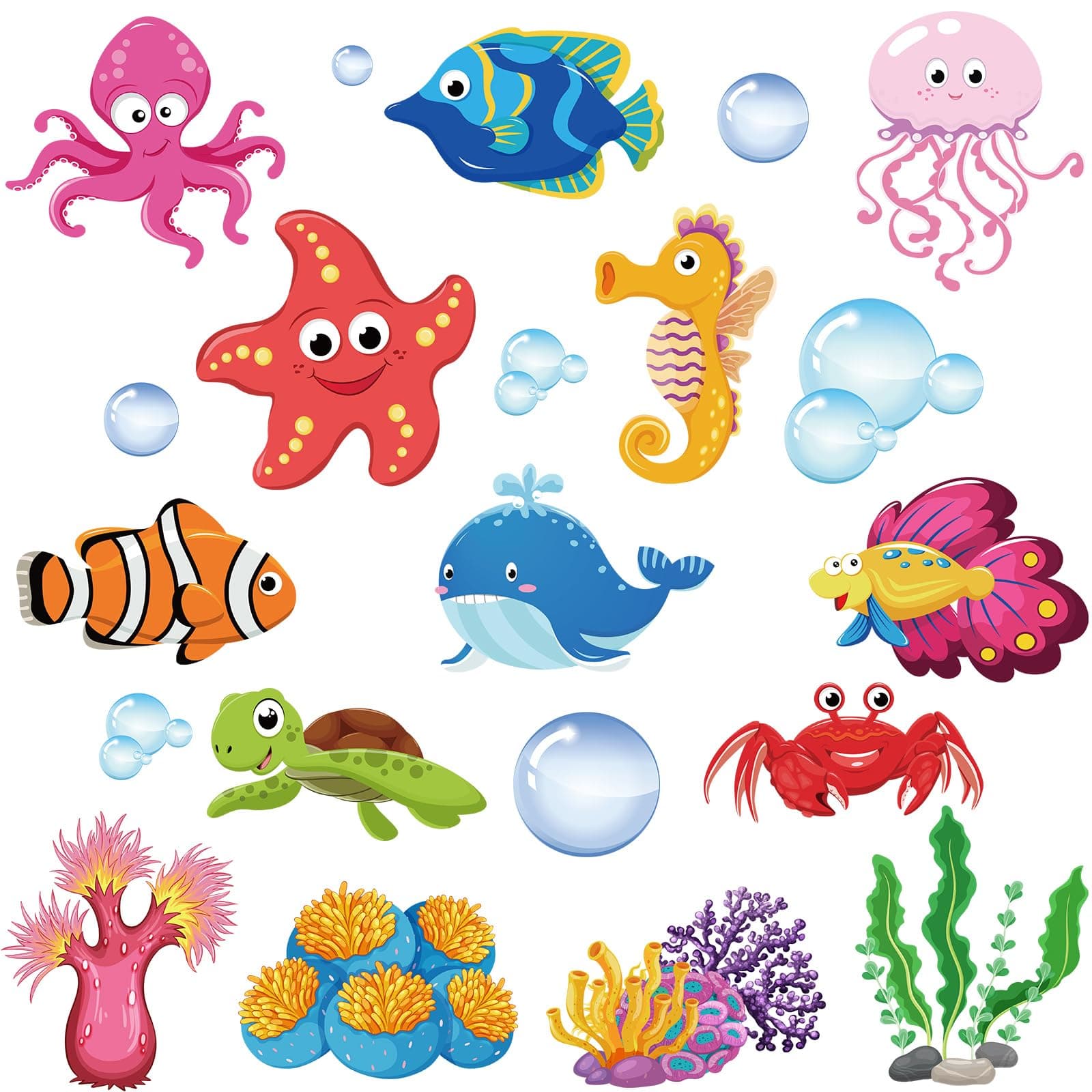 Pajean 48 Pcs Sea Life Cut Outs Tropical Fish Cutouts Sea Animal Cut Outs Under Ocean Accents Cutout with 60 Glue Point for Bulletin Board School Classroom Party Decoration(Sea Life)