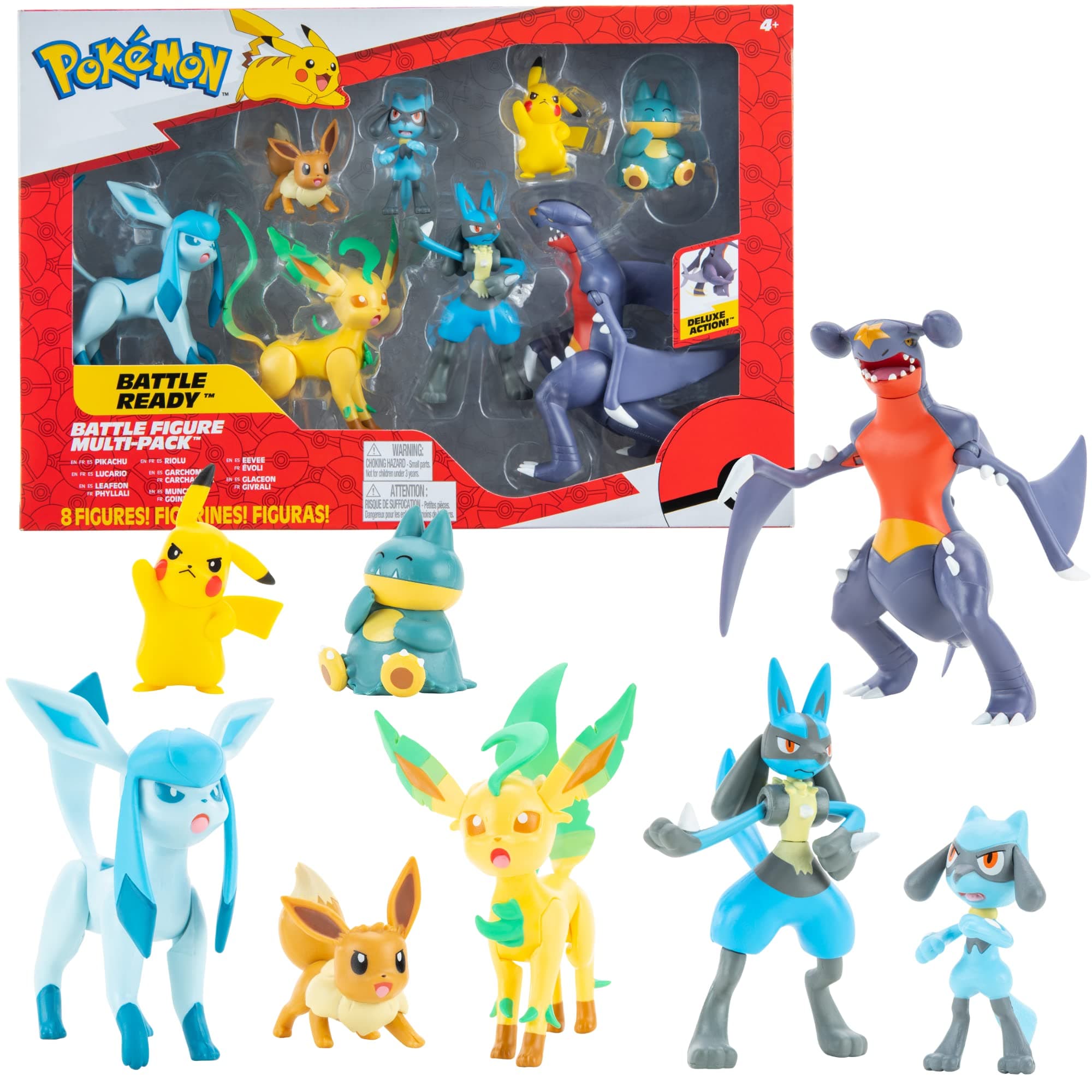 Pokemon Characters Set 8Pack 5-11cm - Pokemon Games New 2023 - Garchomp, Pikachu, Eevee, Lucario, Riolu, Munchlax, Glaceon & Leafeon -Figurine Pokemon Action Figure - Official Pokemon Toys
