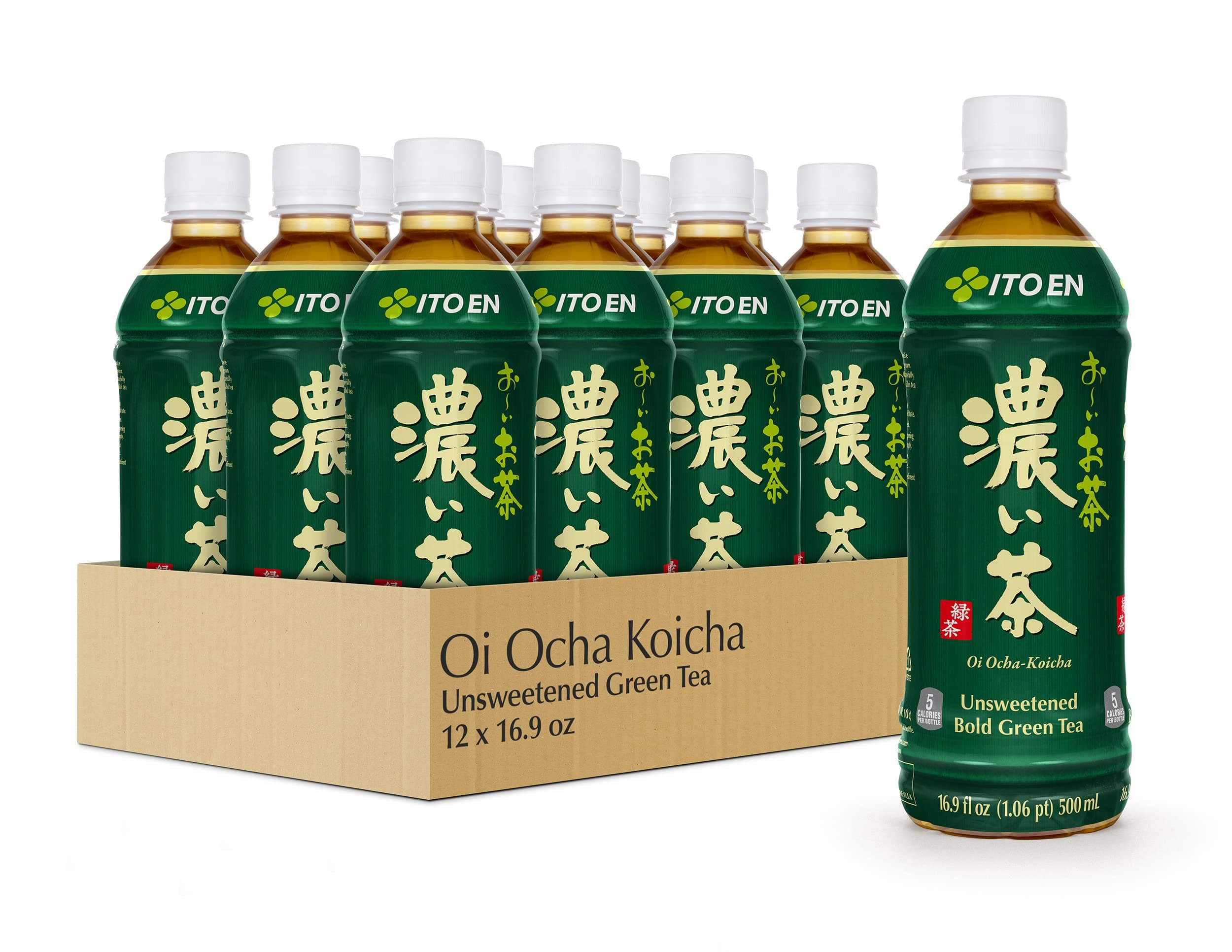 Oi Ocha Unsweetened Bold Green Tea, 16.9 Fluid Ounce (Pack of 12), Unsweetened, Low Calorie