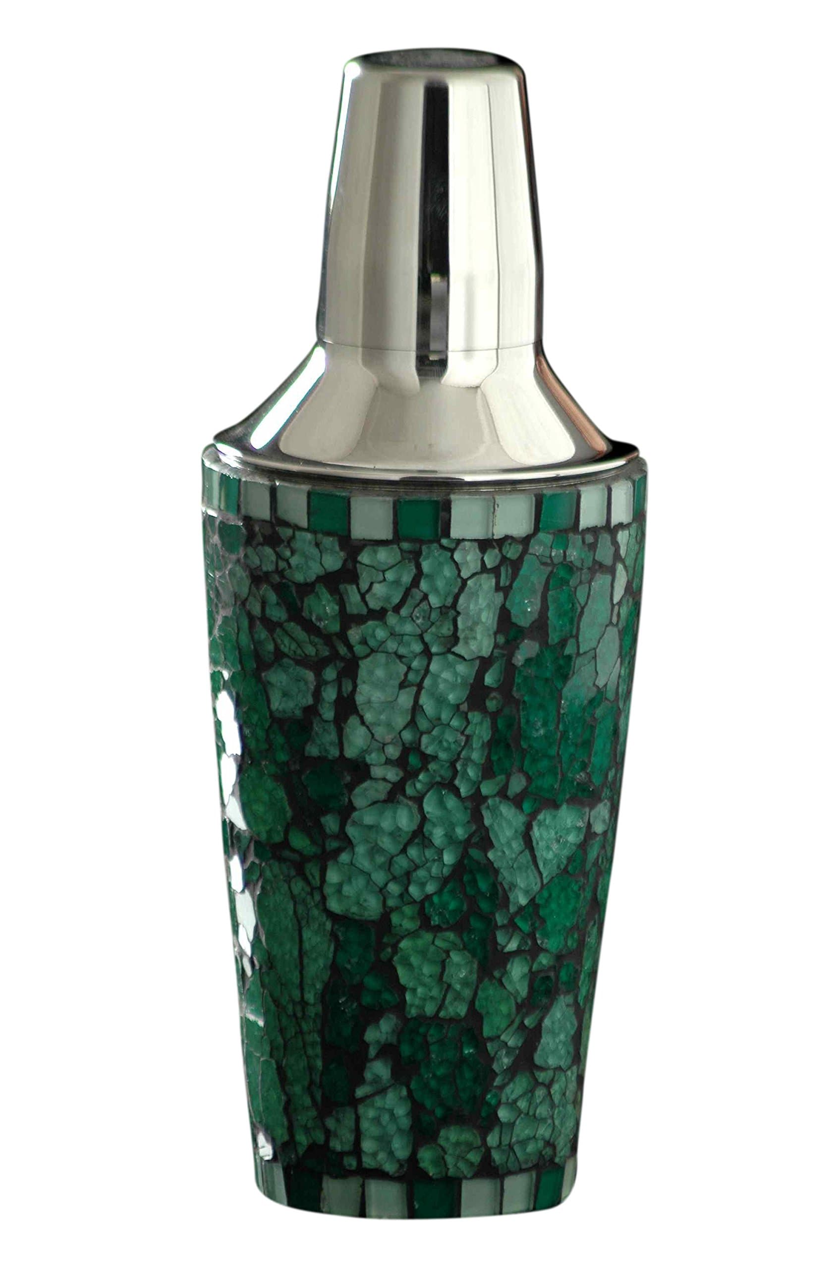 Stainless-Steel Cocktail Shaker with Green Mosaic Tile Design