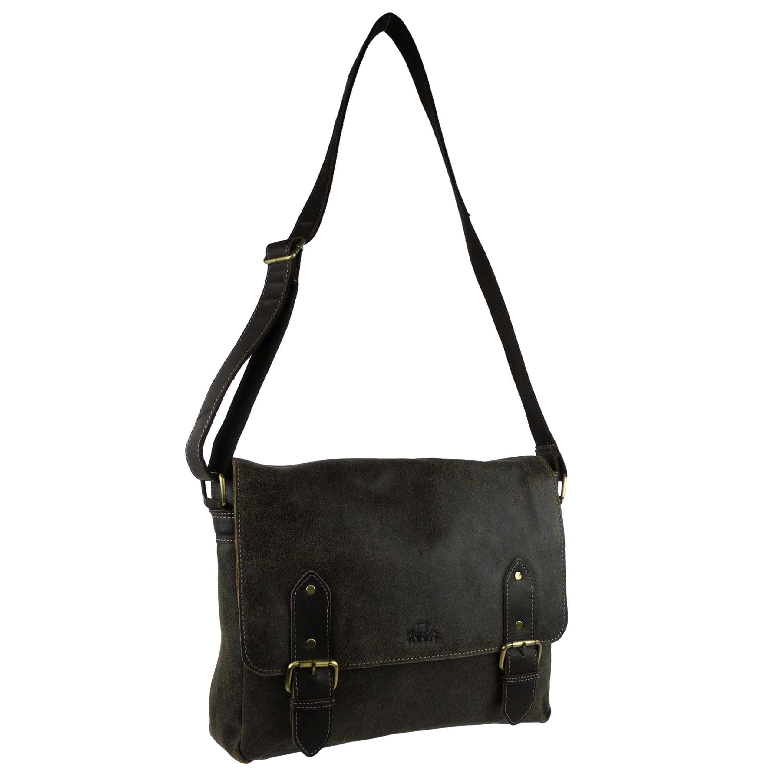 Mens Ladies Large Distressed Leather Messenger Bag Brushwood