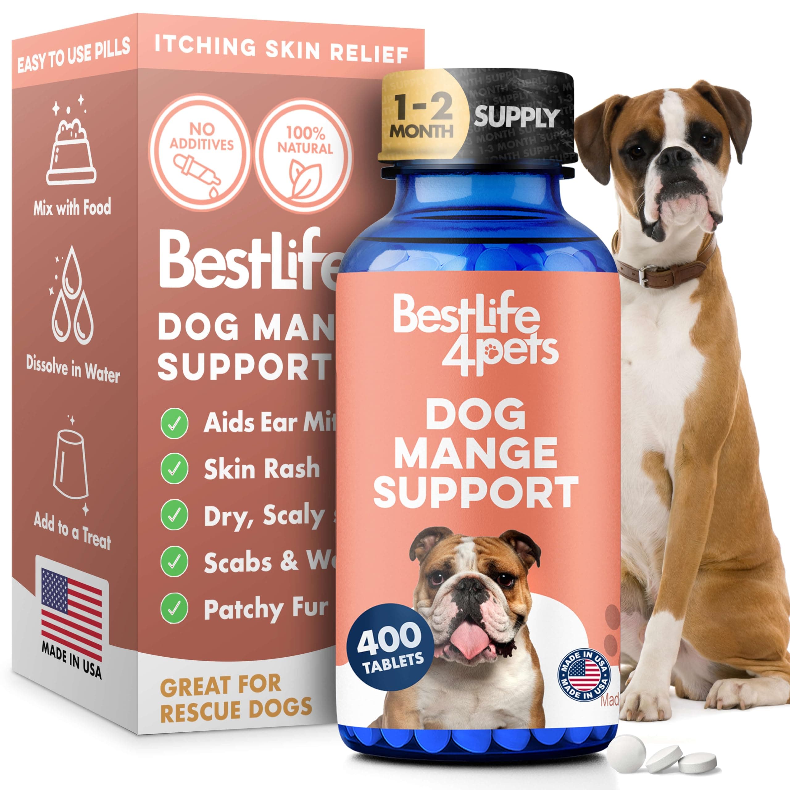 BestLife4Pets Demodectic Mange Relief for Dogs - All Natural Healthy Coat and Itch Relief for Puppy Mange, Canine Scabies and Walking Dandruff on Skin Pills