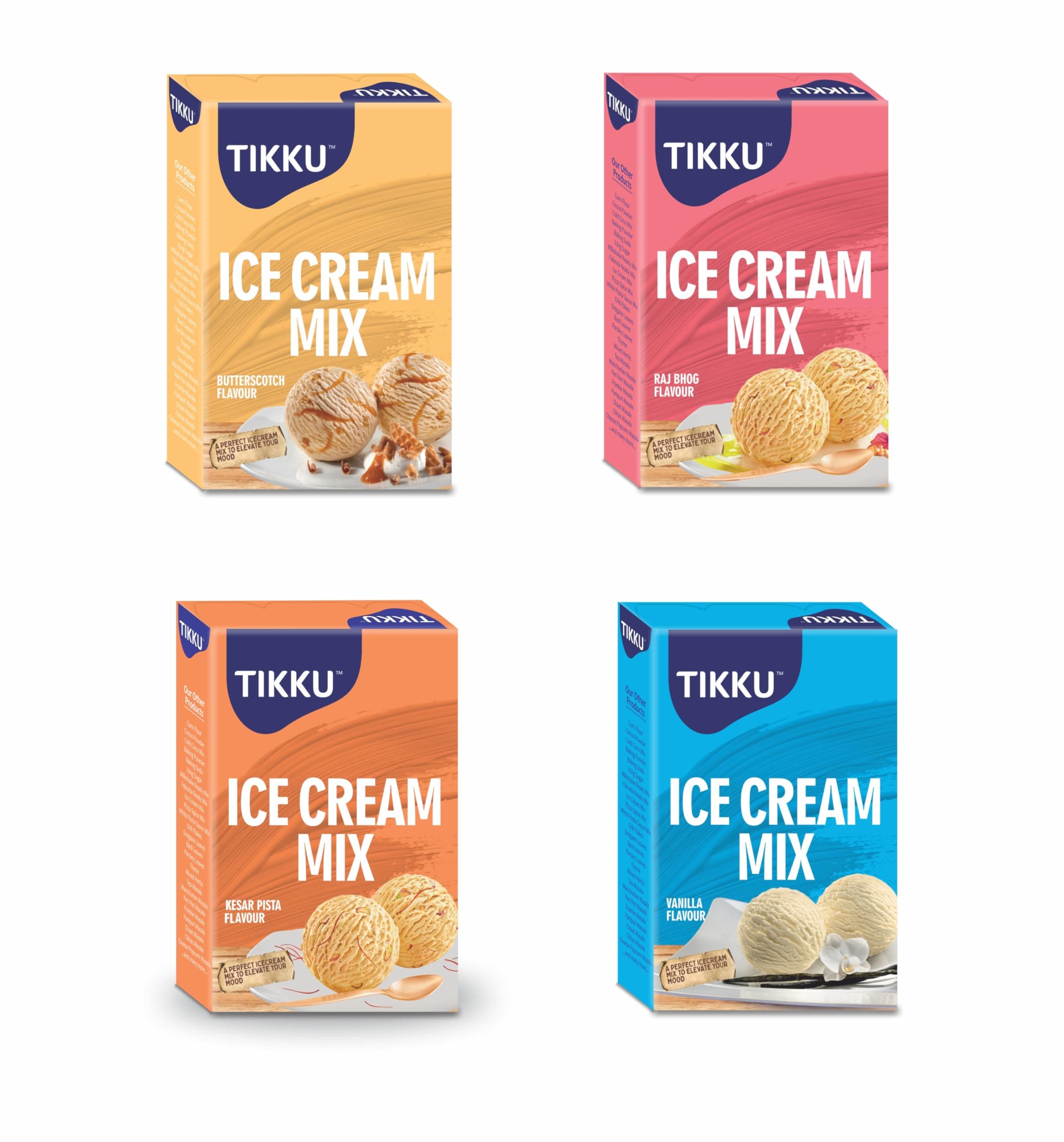 TIKKU Ice Cream Mix Combo of 4 Flavors 100 g x 4 (400 g) (Vanilla, Chocolate, Butterscotch, Rajbhog)