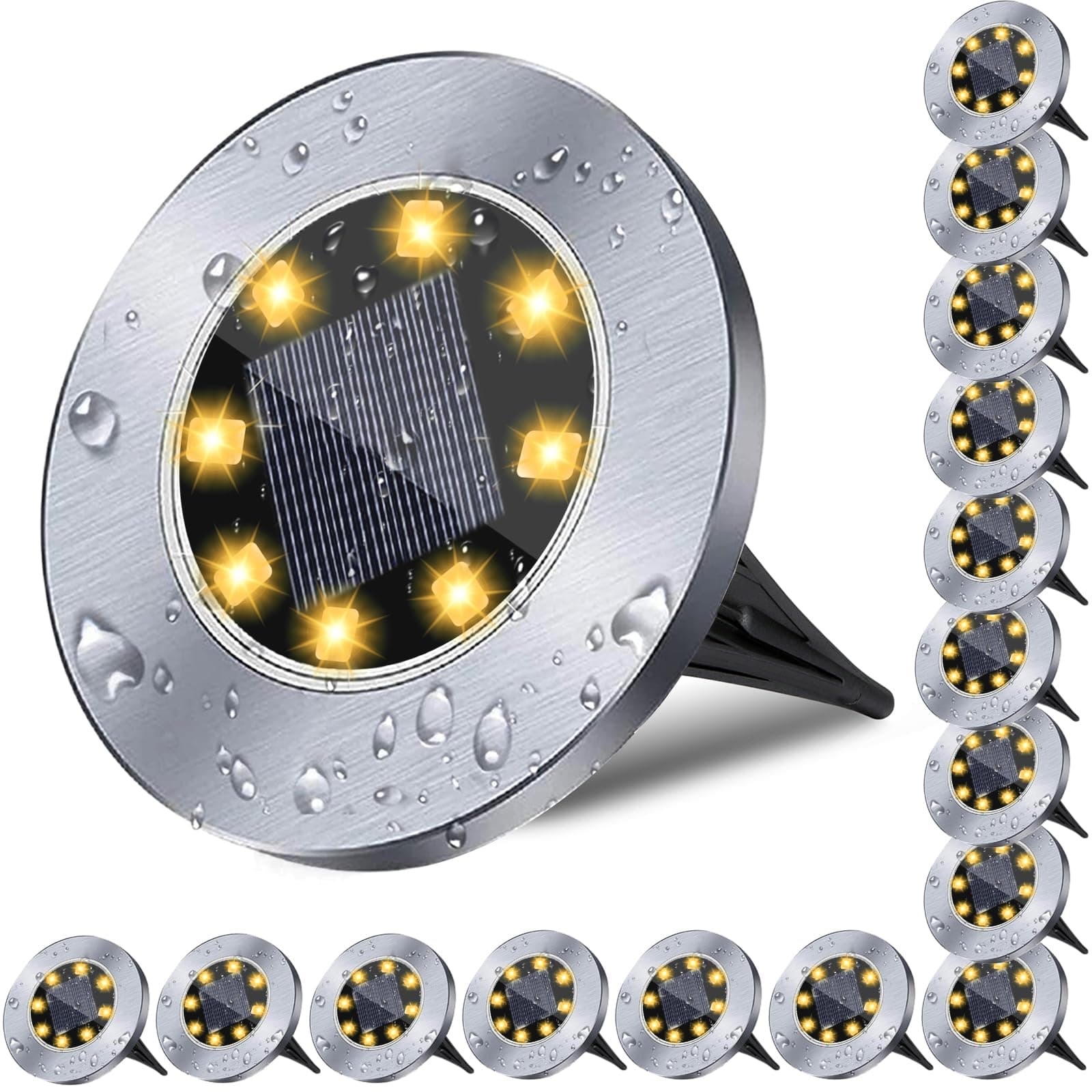 Solar Ground Lights, Waterproof Solar Garden Lights, Upgraded Outdoor Garden Waterproof Bright in-Ground Lights, Landscape Lights for Pathway,Yard,Deck,Lawn,Patio,Walkway (16 Pack Warm Light)