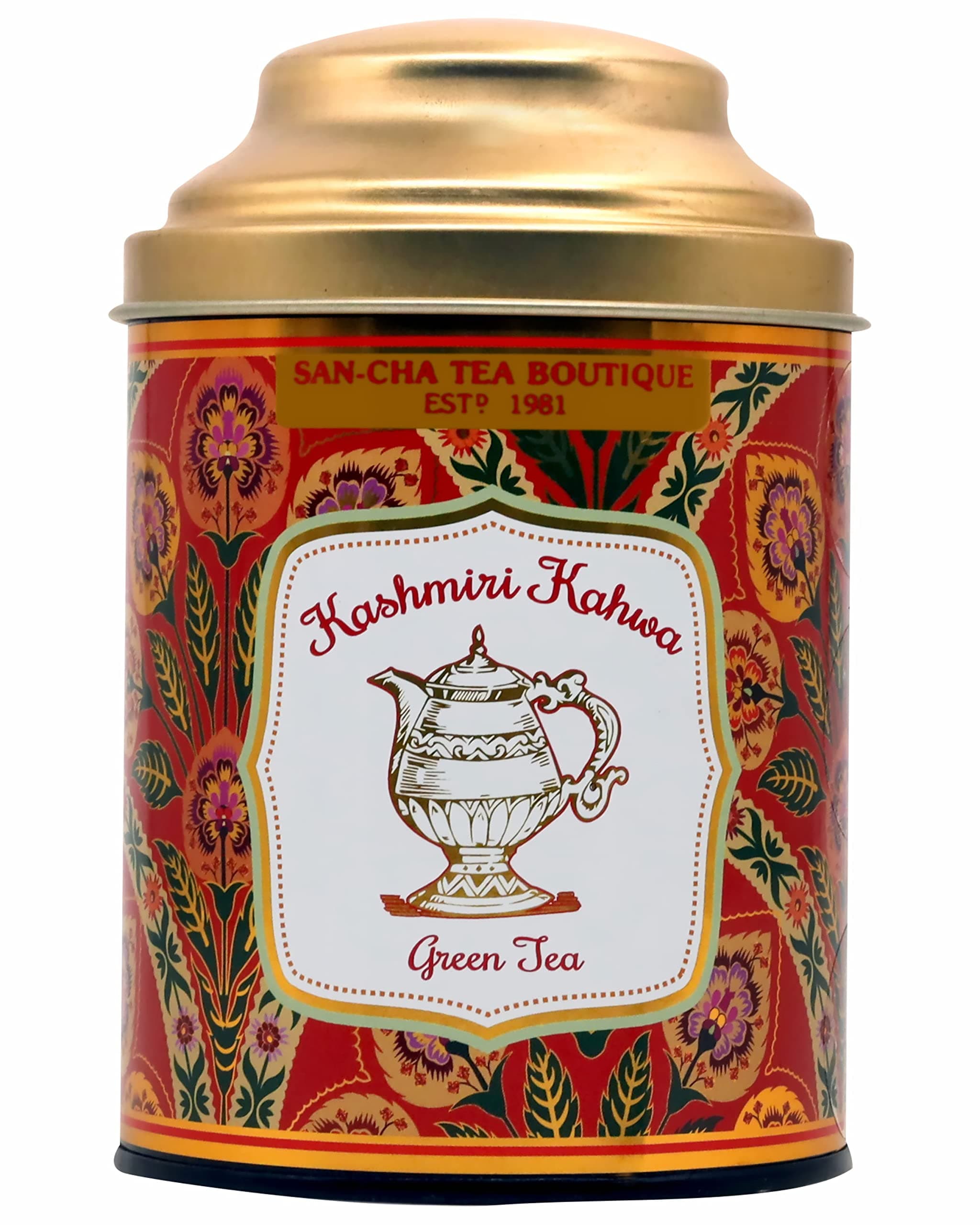 Sancha Tea Boutique Kashmiri Kahwah Green Tea | 100% Rainforest Alliance Certified | Real Almonds, Cardamom & Spices | 75+ Cups Detox Desi Kahwa | 75g Loose Leaf