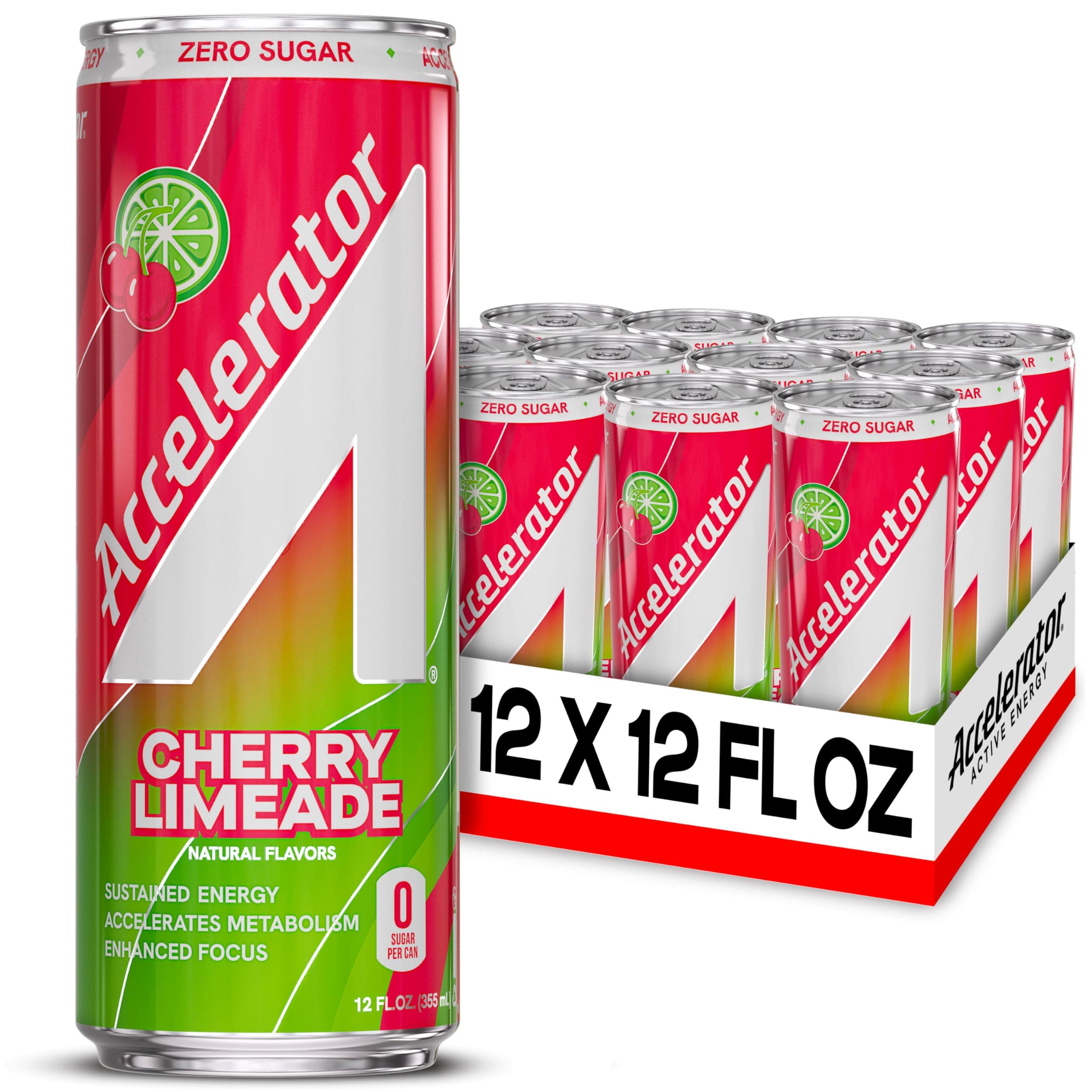 Energy Drink, Cherry Limeade 12oz can (12 pack), Zero Sugar, Sustained Energy from 100% Natural Caffeine (200mg from Green Coffee Bean & Green Tea extract)
