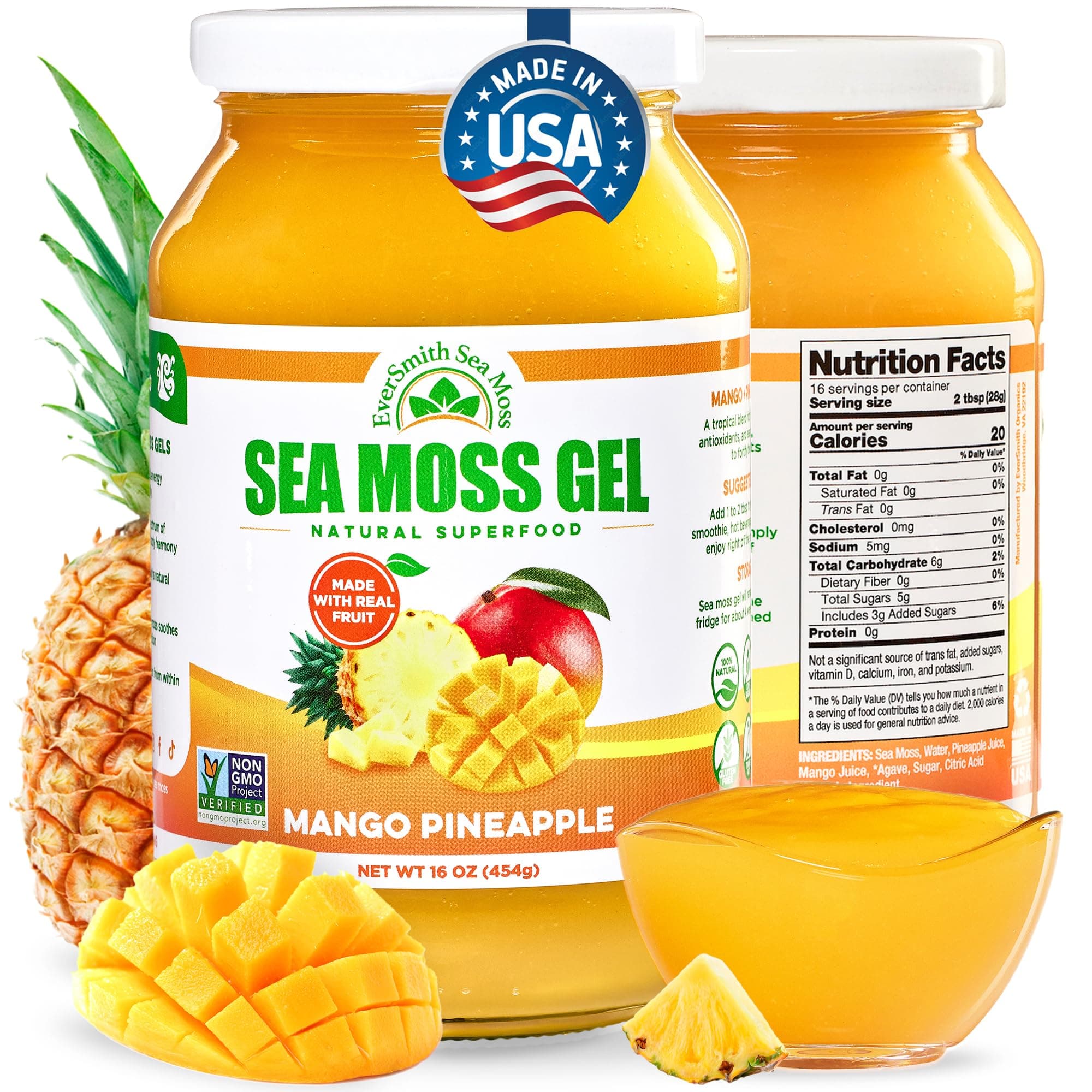 Wildcrafted Irish Sea Moss Gel | Made in USA | Rich in Vitamins & Minerals | Sea Moss Gel Raw | Nutritional Supplement | Mango Pineapple (1 Jar)