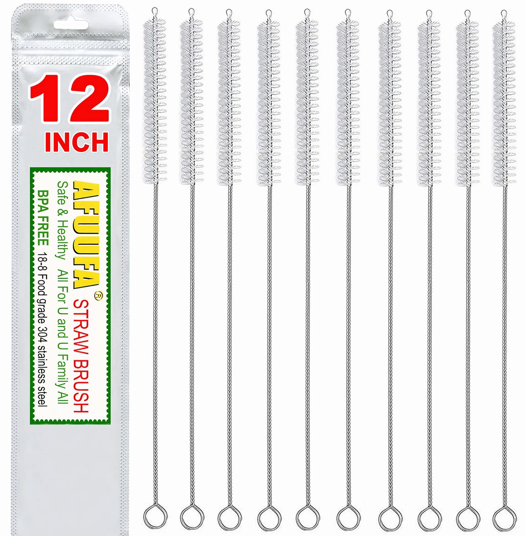 Straw Cleaner Brush for Stanley Extra Long 12 inch, Extra Wide 12mm diam for 40/30/20 oz Stanley Mug, Nylon Bristles and Stainless Steel Handle Straw Brush for 40 oz Stanley(10 PCS)