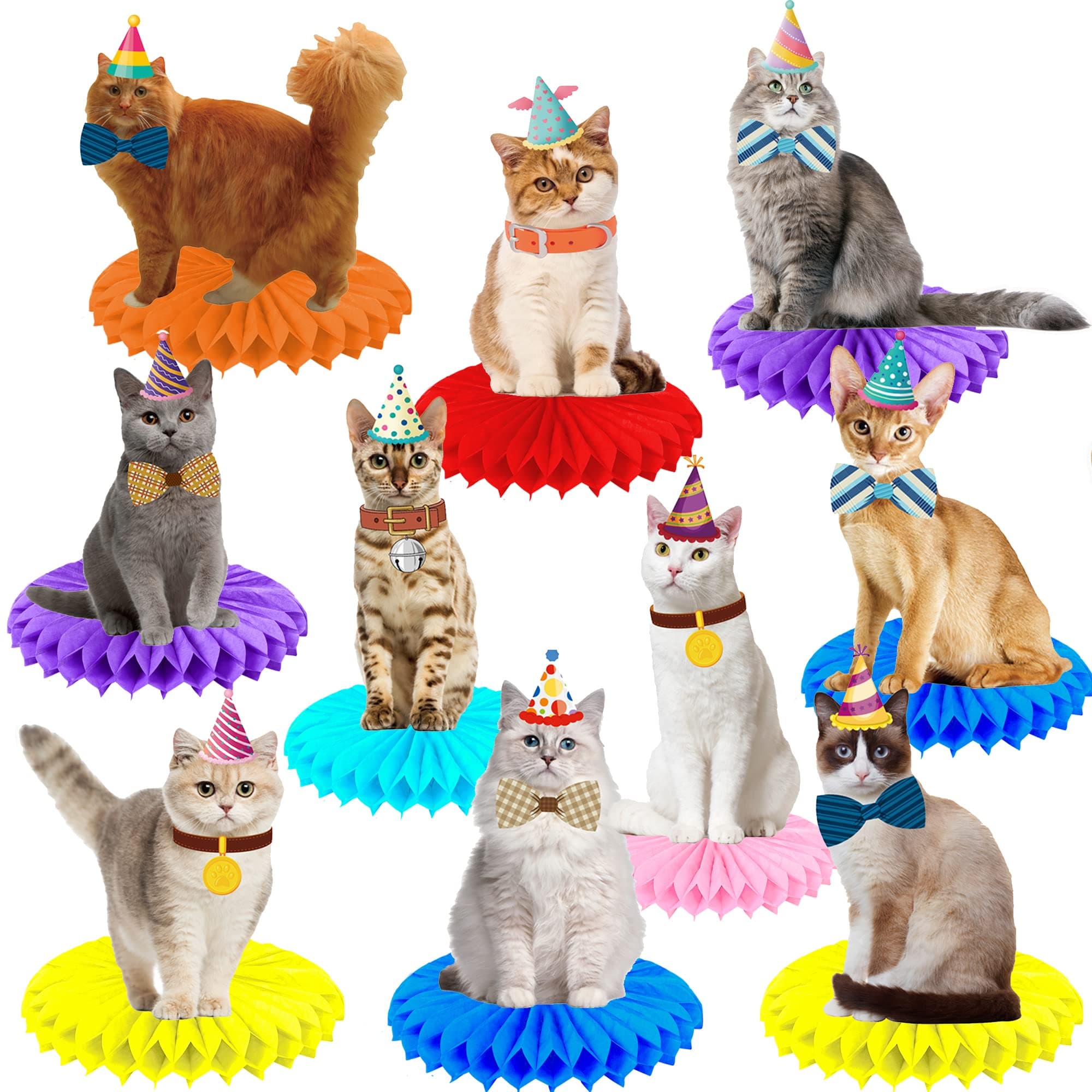 10Pcs Cat Honeycomb Centerpieces Cat Birthday Party Supplies Kitten Party Decorations Lovely Cat Decoration Table for Cat Theme Birthday Party Baby Shower Supplies