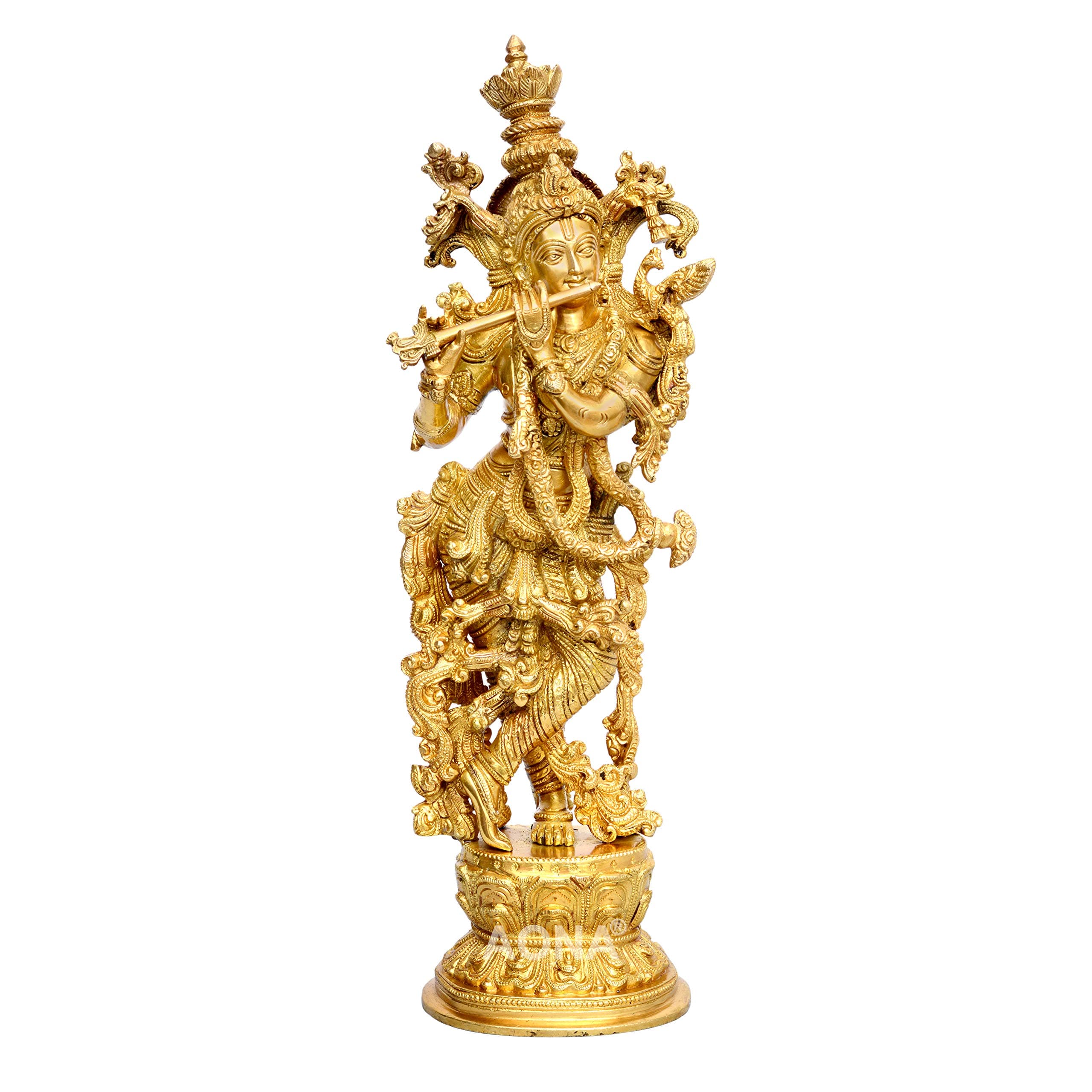 AONA Lord Murli Manohar Krishna Brass Statue Murti Gift & Home Decor Big Size Height 15 Inches