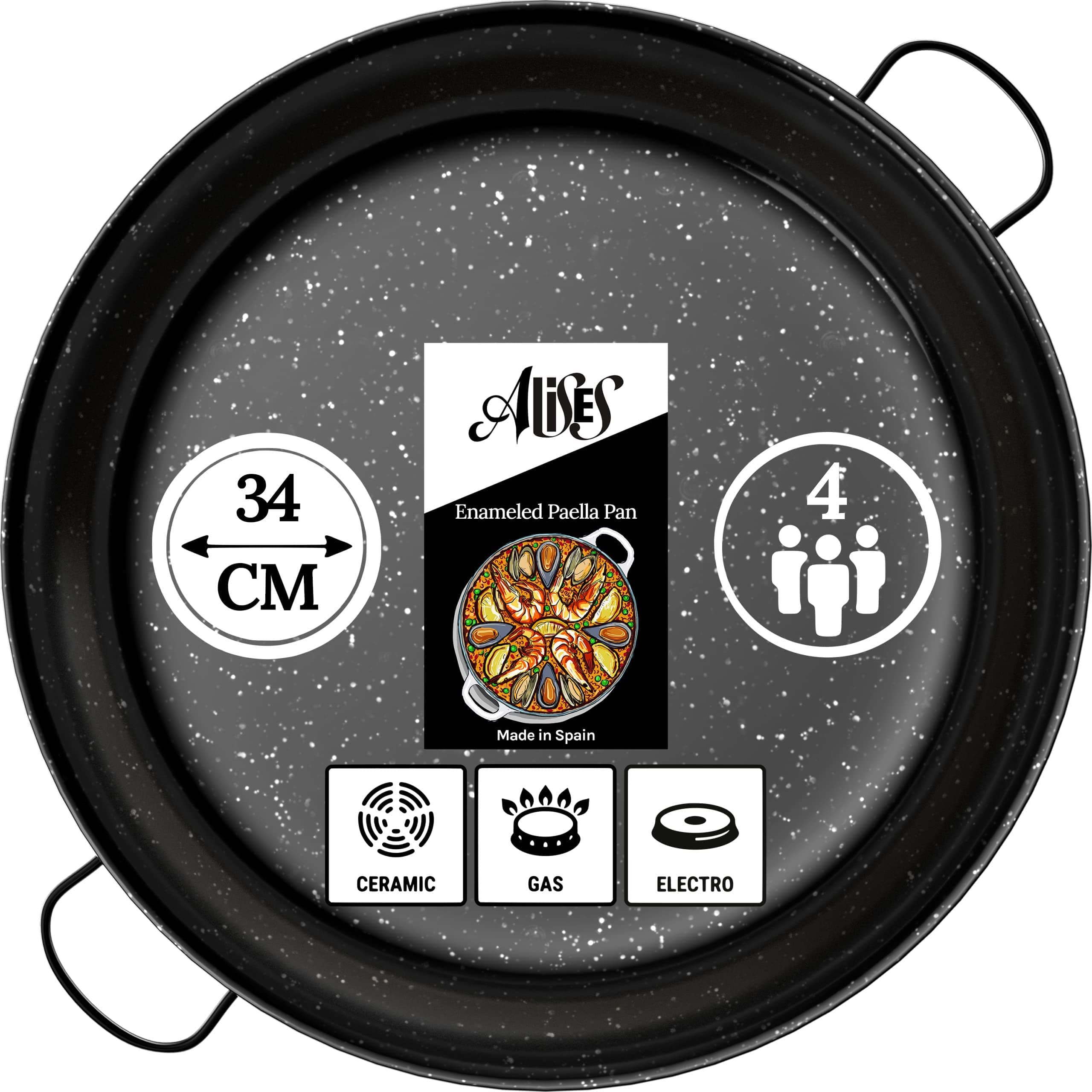 Alises - Enamelled Carbon Steel Pan (Naturally Non-Stick) Paella Pan 34 cm - Paella Pan Regular 34 cm