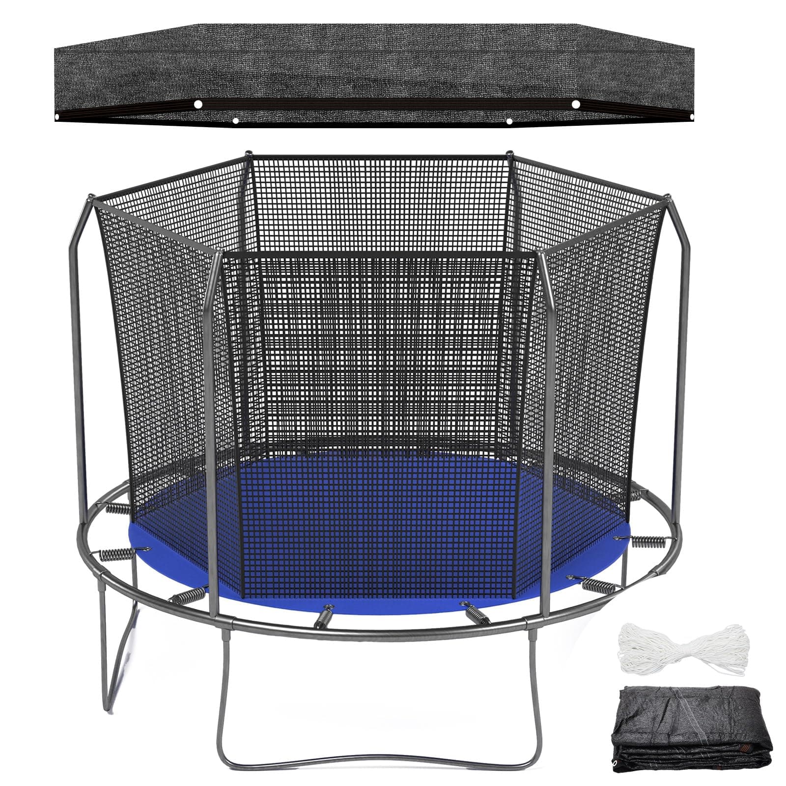 Windyun Trampoline Cover Round 6 Holes Black Sunshade Tent Top Cover Sunblock Shade Cloth for 8ft 10ft 12ft Trampoline with 146ft Cord, Easy to Install for Backyard Playground, Tent Only