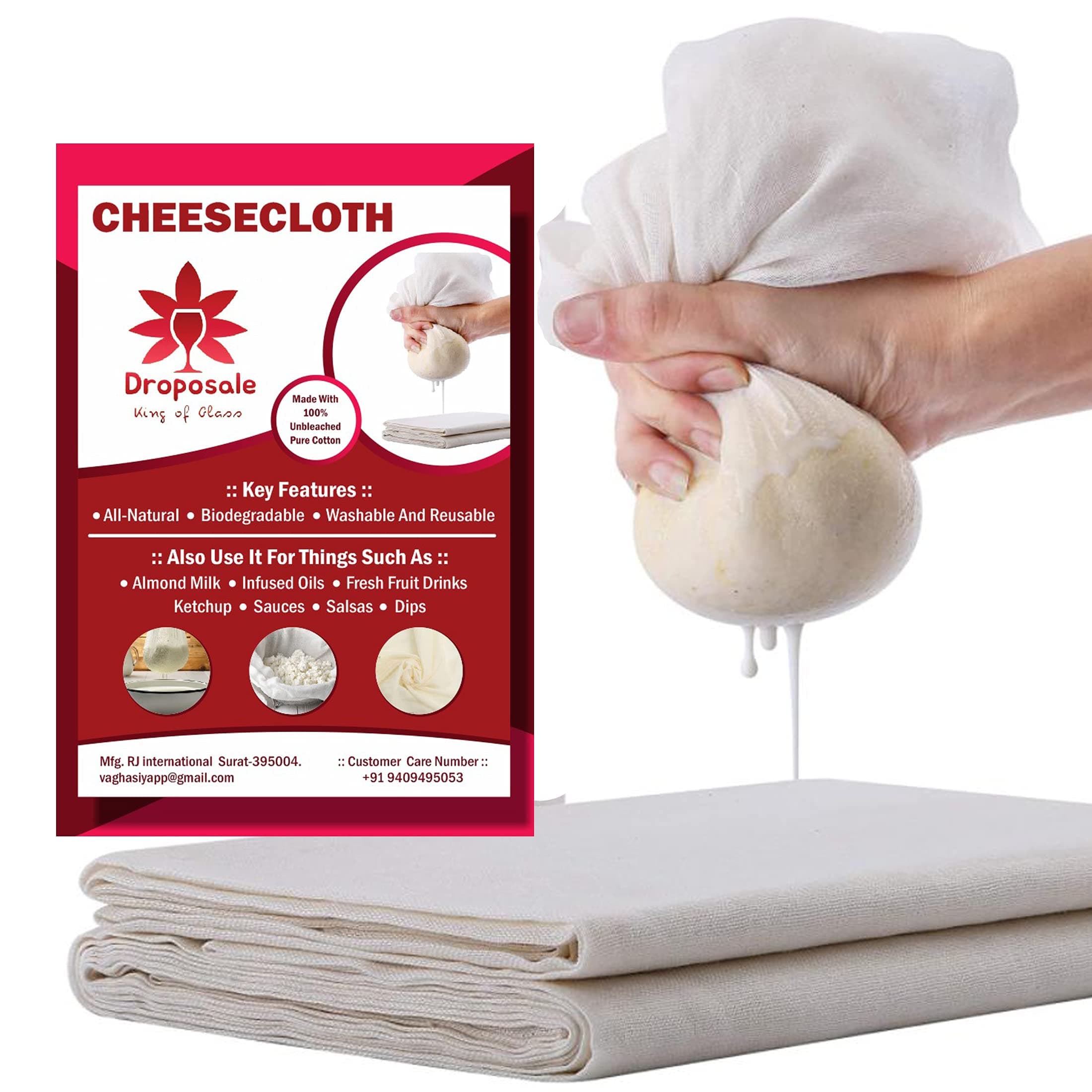 Muslin Cheese Unbleached Cloth and Making Paneer Jalebi, Straining Soups and Sauces, Curds Ultra Fine Cheesecloth (Muslin Clothe)