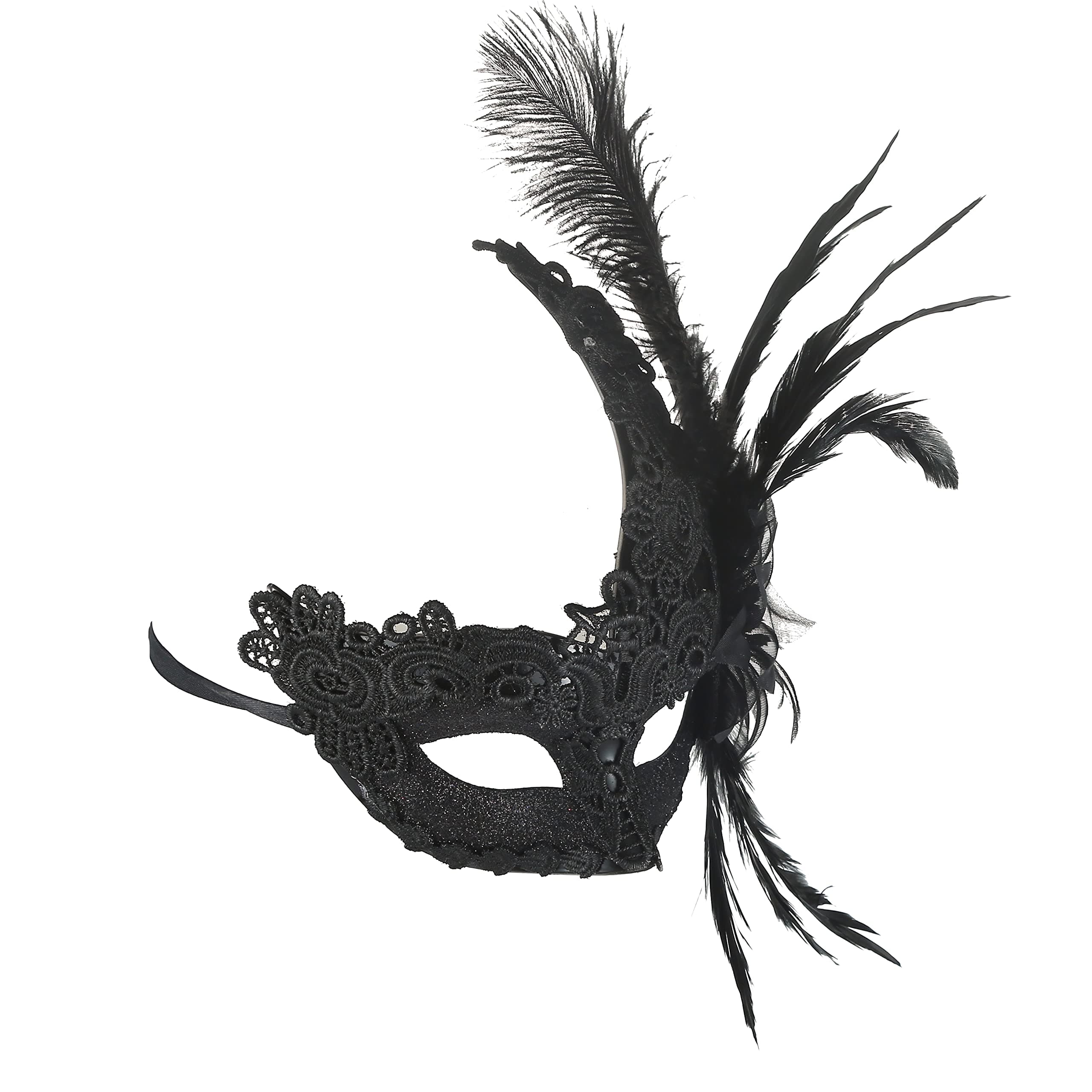 Halloween Embroidery Mask Masquerade Feather Mask for Women Venetian Mask Party/Ball Prom/Mardi Gras/Wedding/Wall Decoration… (Black)