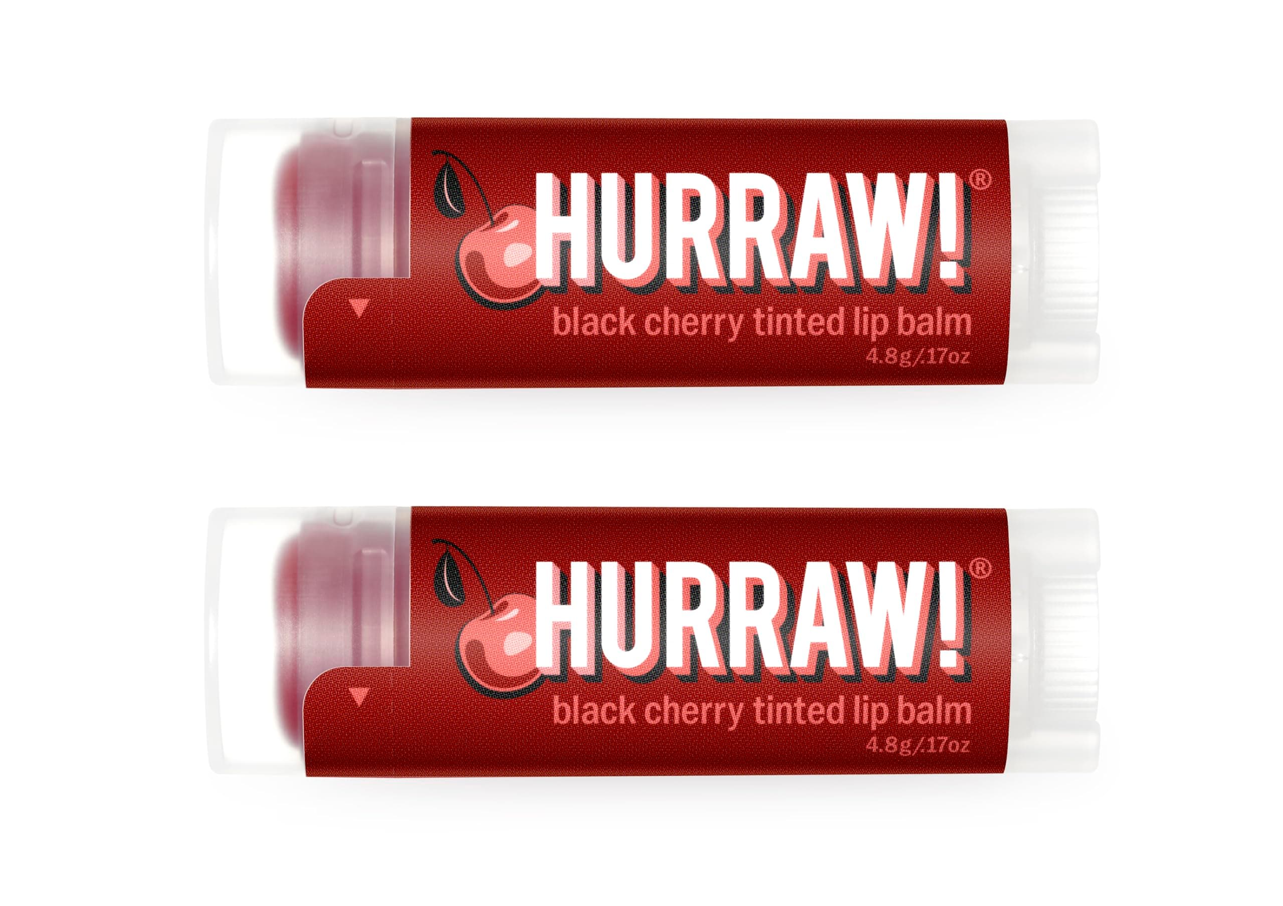 HURRAW! Black Cherry Tinted (2 Pack) Lip Balm: Organic, Certified Vegan, Certified Cruelty Free, Non-GMO, Gluten Free, All Natural - Luxury Lip Balm Made in The USA - Black Cherry Tinted (2 Pack)