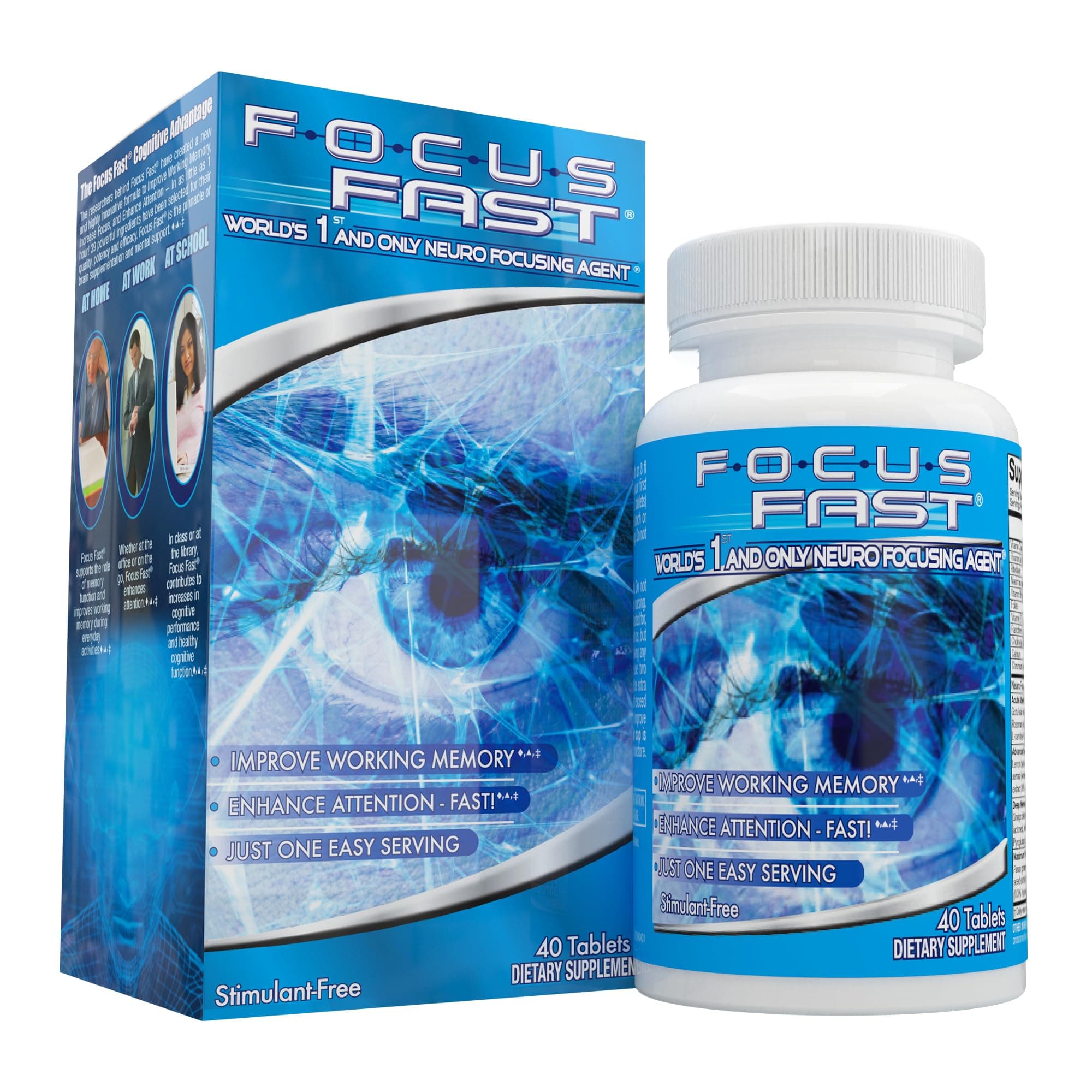 - Focus Fast Brain Supplement - Improve Working Memory, Enhance Focus, Boost Cognition in as Little as 1 Hour. Caffeine/Stimulant Free Nootropic. 40 Tablets (20 Servings)