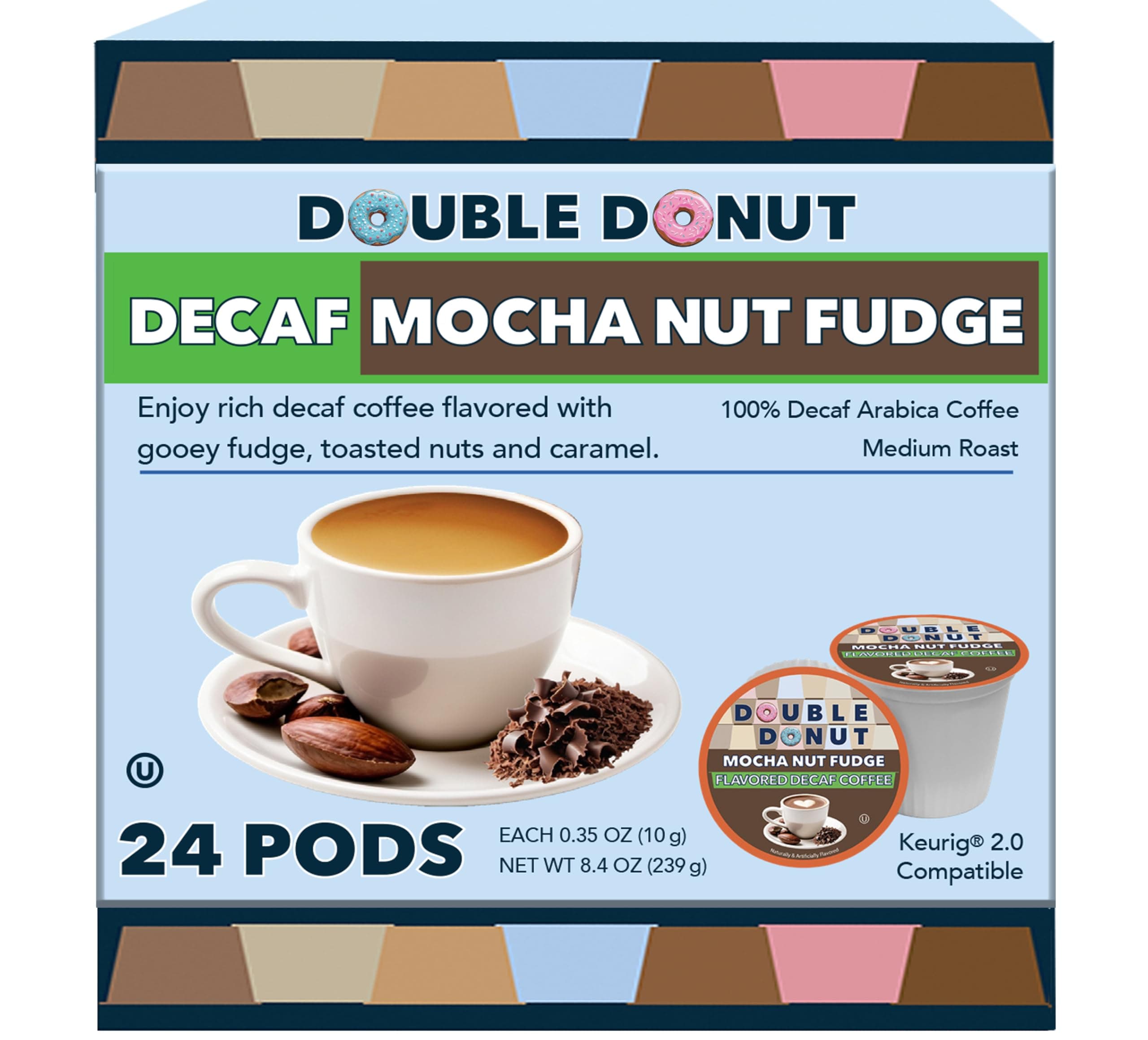 Medium Roast Decaf Coffee Pods, Mocha Nut Fudge Flavored, for Keurig K-Cup Machines, 24 Single-Serve Capsules per Box