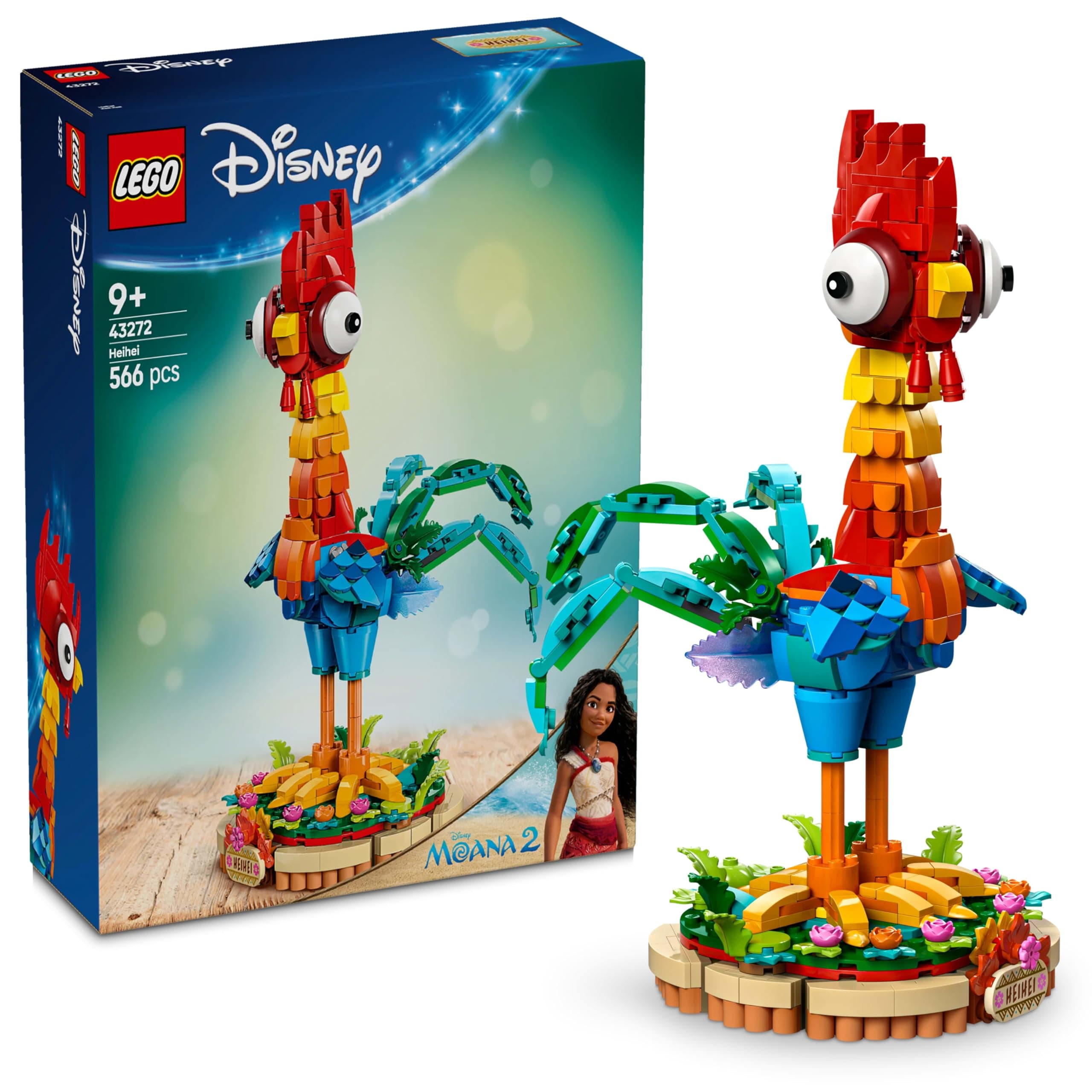 LEGO | Disney Moana 2 Heihei Building Toy - Play and Display Animal Figure with a Rotating Head, Posable Wings & Tail Feathers plus a Stand - Ramadan Gift for 9+ Year Old Girls - 43272