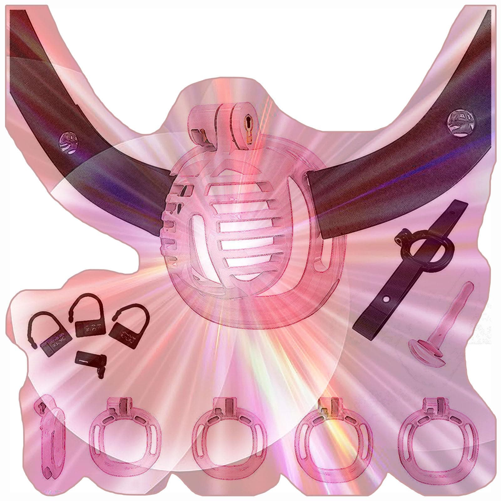 Male Flat Protection Cage Set, Comfortable Flat Cage with 4 Sizes Rings, Waist Belt, Small Tube -USHA27 (M2P)