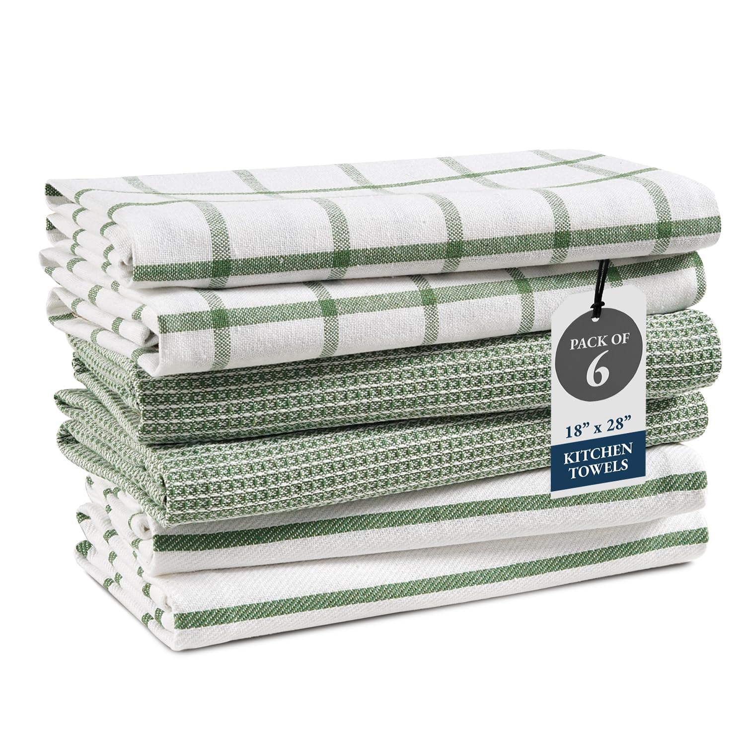 LANE LINEN Kitchen Towels Set - Pack of 6 Cotton Dish Towels for Drying Dishes, 18 x 28, Kitchen Hand Towels, Absorbent Tea Towels, Dish Towels for Kitchen, Quick Drying Kitchen Towel Set - Olive