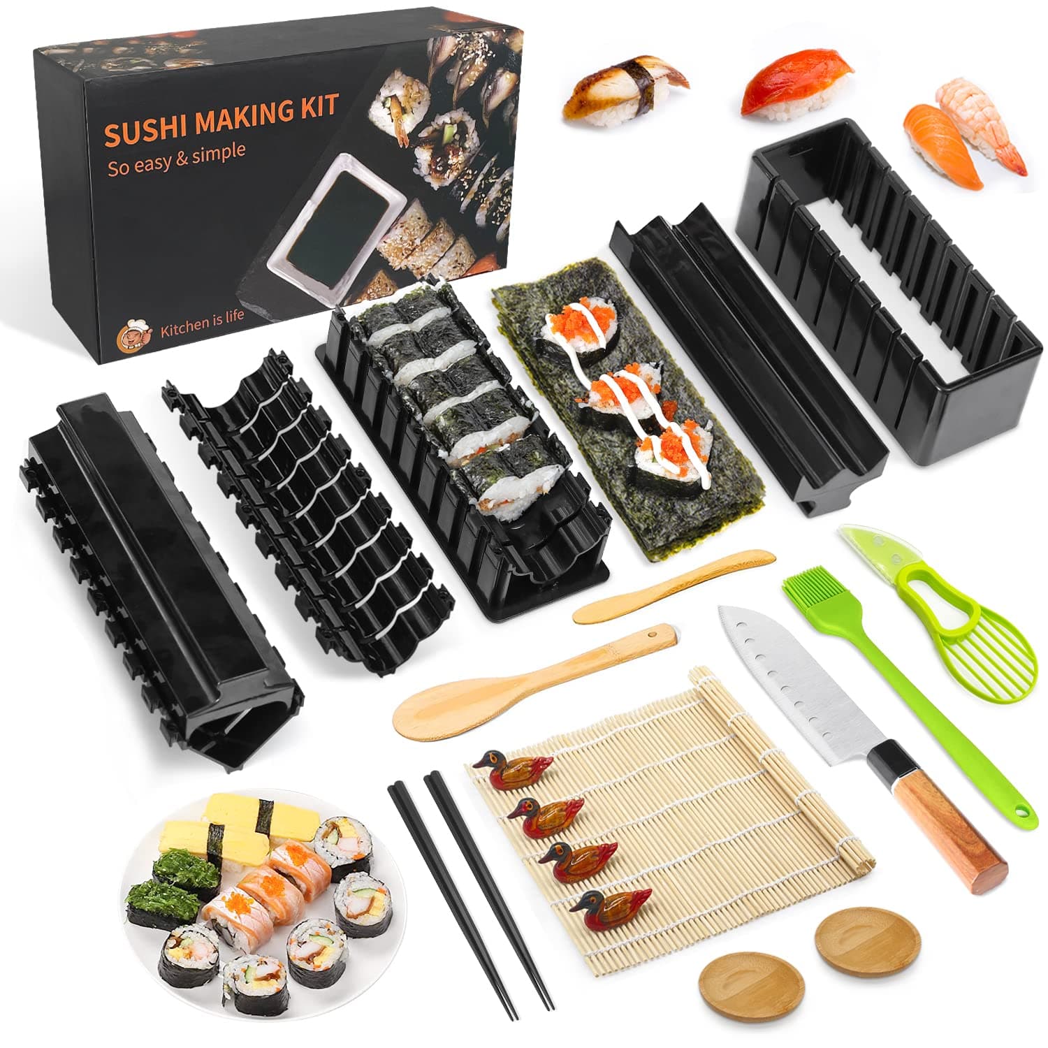 Premium DIY Sushi Kit - 21 Pcs Plastic Set, Sushi Maker including Rice Roll Mold