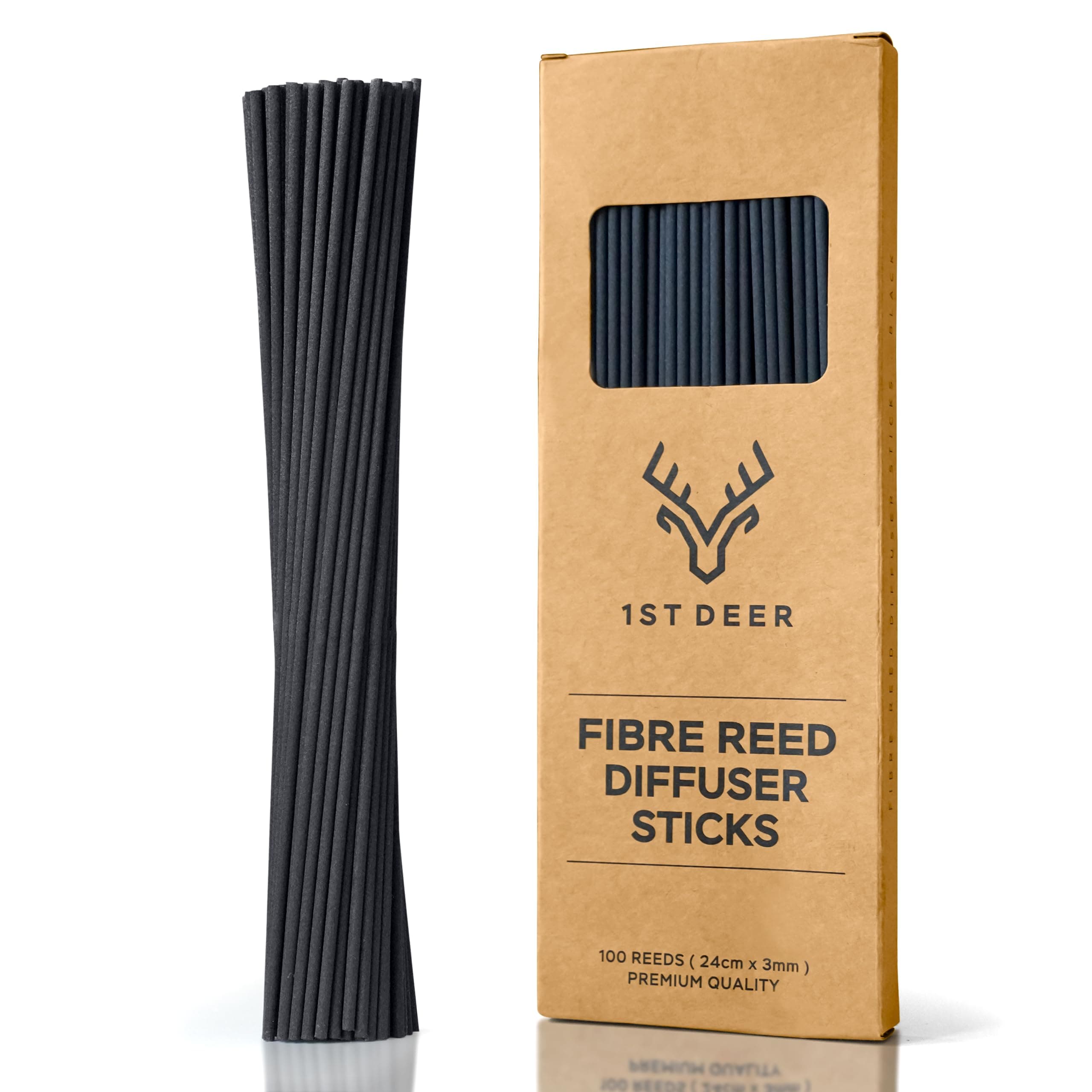 Fibre Reed Sticks – 100 pcs Black Reed Diffuser Sticks for Essential Oil Aroma Refill, Spa, Fragrance, Aromatherapy (24 cm x 3 mm)