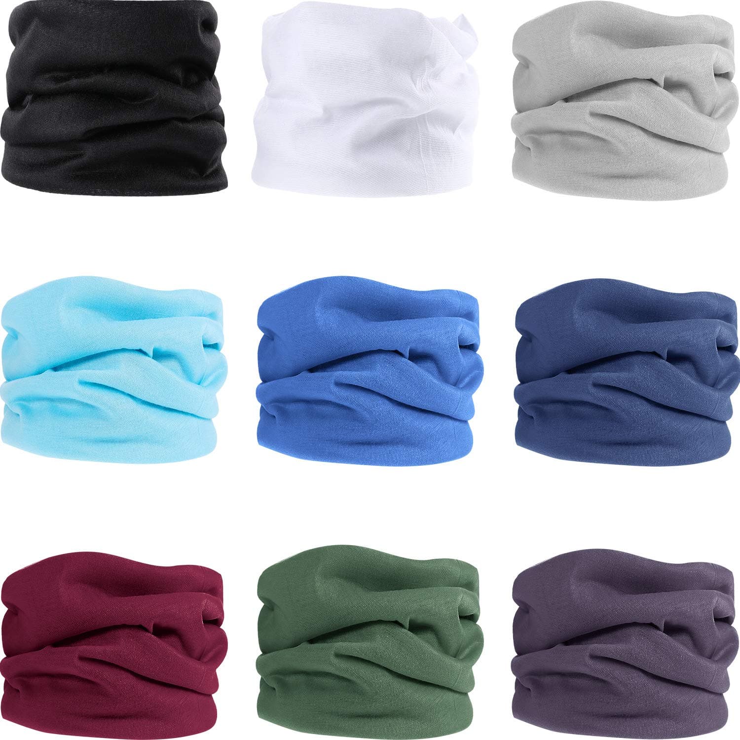 9 Pieces Outdoor Multifunctional Sport Headwear, Elastic Seamless Headband Face Bandana Mask, Neck Balaclava for Cycling, Fishing, Running, Outdoor Head Scarf UV Resistence (Solid color A)