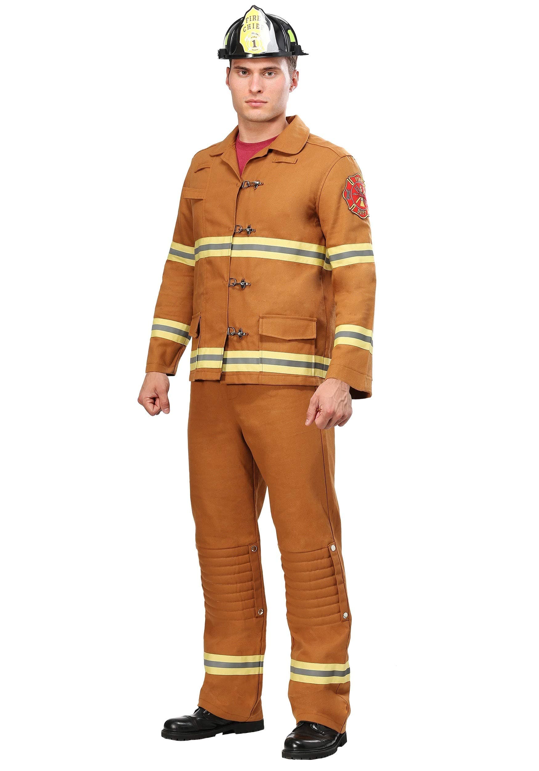 Men's Firefighter Costume, Tan Turnout Halloween Outfit, Fire Station Bunker Gear