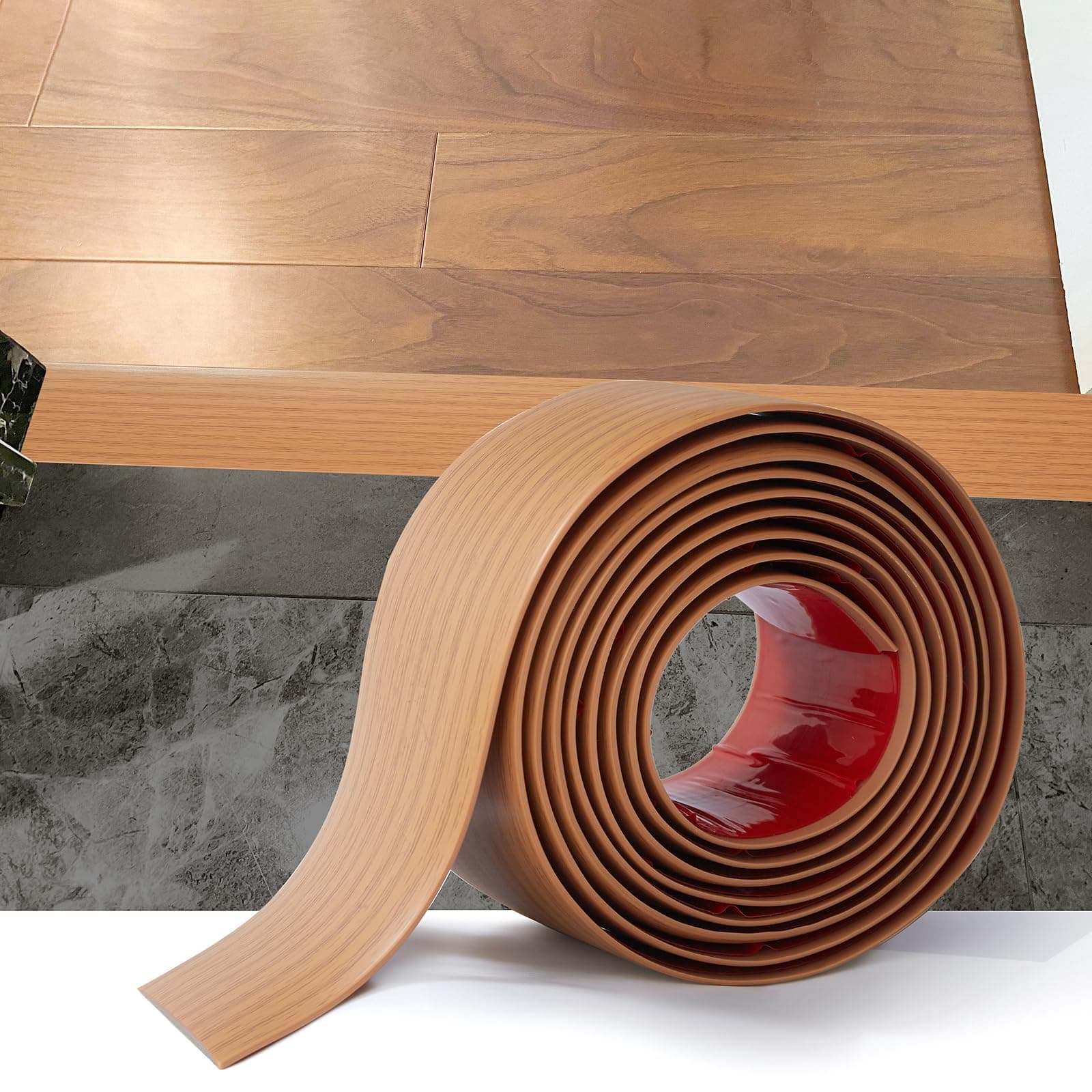 2M PVC Floor Transition Strip Laminate Floor Cover Strips Self Adhesive PVC Floor Door Divider Strip Flat Laminate Profile Flooring Edge Trim Joining Strip Door Bar(5cm,Yellow Wood Grain)