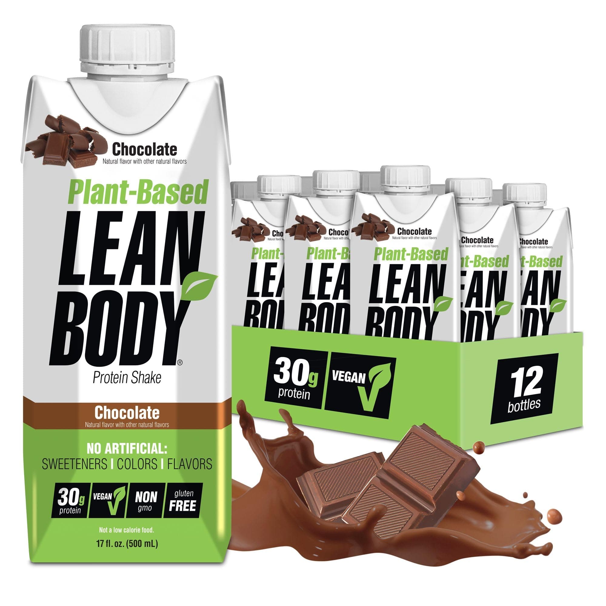 Lean Body Ready-to-Drink, Plant-Based Vegan Chocolate Protein Shake, 30g Protein, No Artificial Flavors, Sweeteners or Colors, Non GMO, Gluten Free, Premium Pea & Rice Blend (Pack of 12)