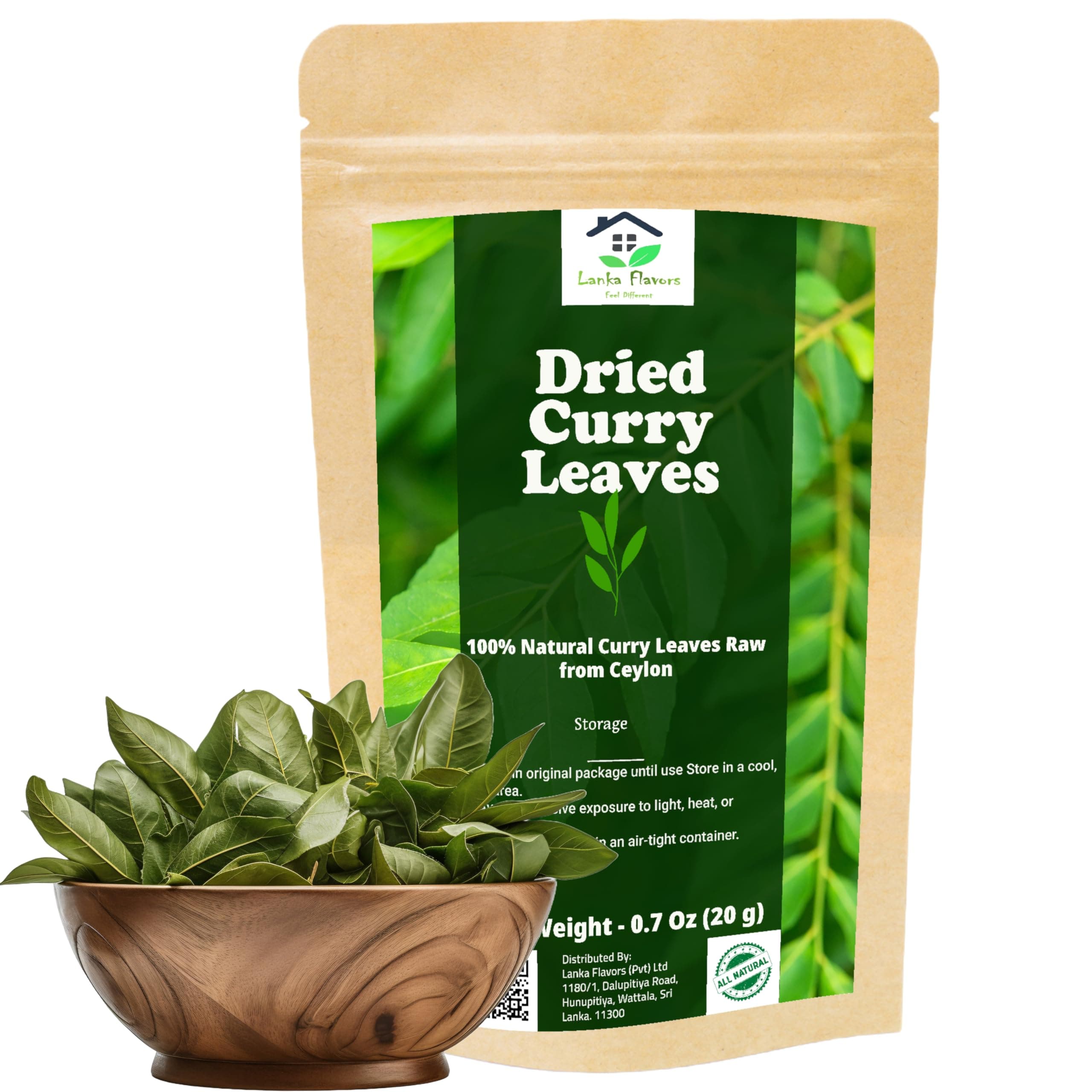 Dried Curry Leaves 0.7 Oz (20 g) Whole Herbs Leaf for Asian Spices Food Natural Air Dried Kari Patta Aromatic Flavors - Lanka Flavors Feel Different