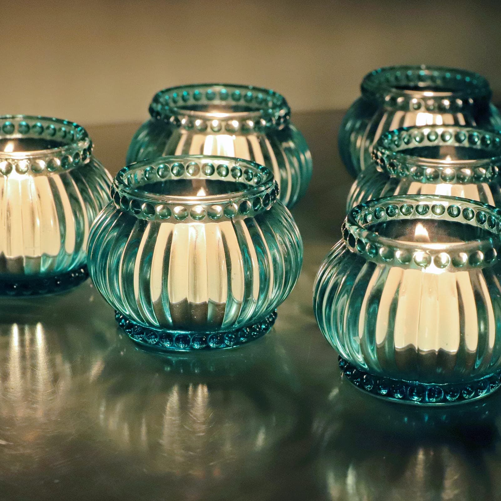 VOHO Tealight Candle Holder Bulk, Tiffany Blue Tea Lights Candle Holder Set of 6, Glass Candle Holder for Table Centerpiece, Wedding Candles, Decor, Theme Party(2 x 2 inches)