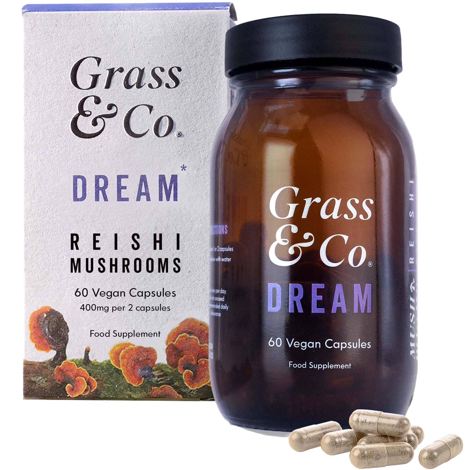 Grass & Co. Magnesium 200mg & Reishi Mushroom 600mg Sleep Capsules with Vitamin D, Sage, Vitamin B6 & Vitamin B5 | Dream | Supports Deep Sleep & Relaxation | 60 Capsules, 30 Servings