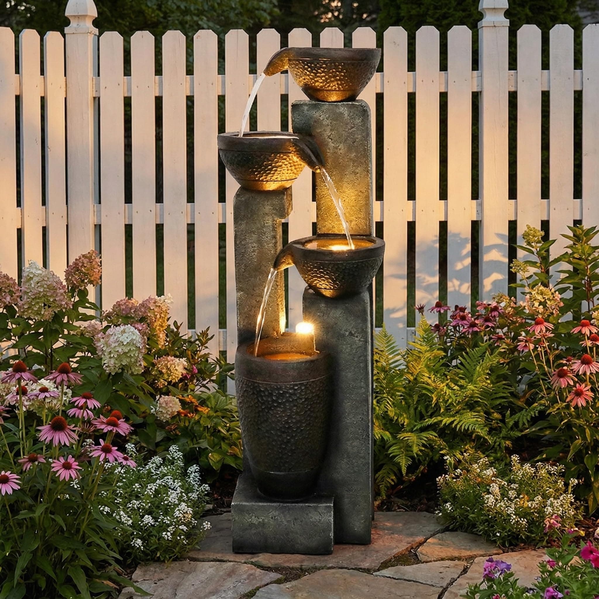 40''H 4-Tier Outdoor Garden Water Fountain Decor, Resin Fountain for Garden, Floor Patio, Deck, Porch, Backyard and Home Art Decor (40inch)