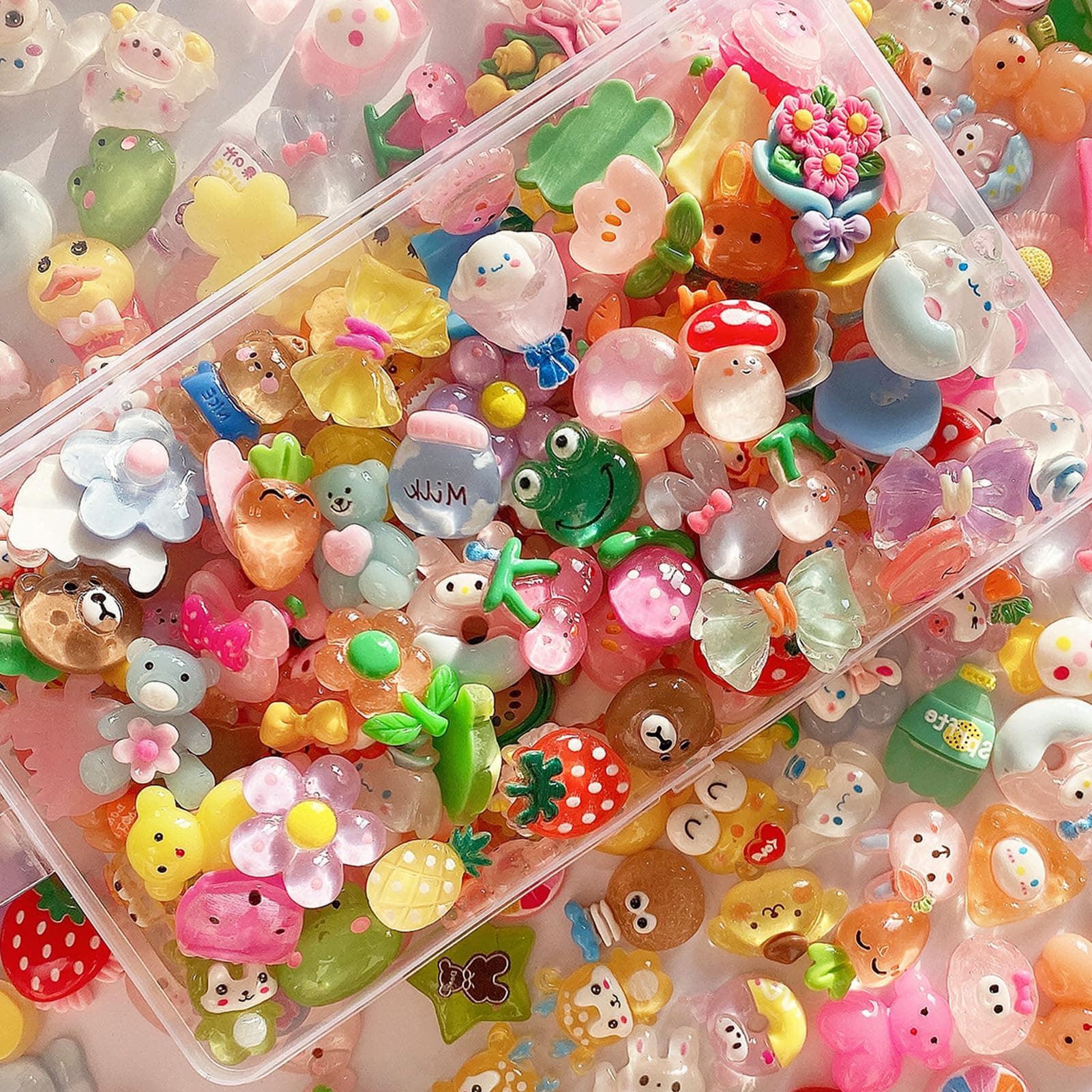 FULUSODO 60pcs Slime Charms Cute Set, Bulk Mixed Resin Charms Set Ornament Scrapbooking (Colorful Bright)