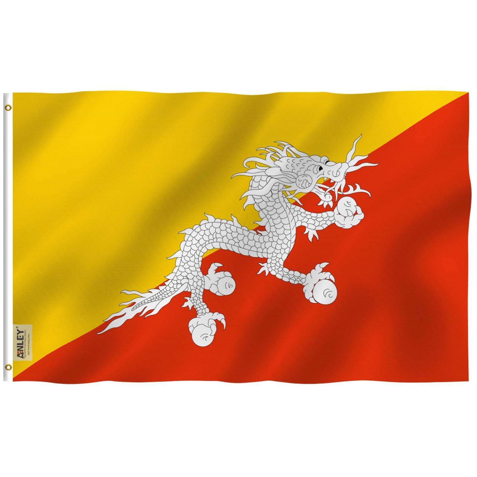 ANLEY Fly Breeze 3x5 Foot Bhutan Flag - Vivid Color and Fade Proof - Canvas Header and Double Stitched - The Kingdom of Bhutan Flags Polyester with Brass Grommets 3 X 5 Ft