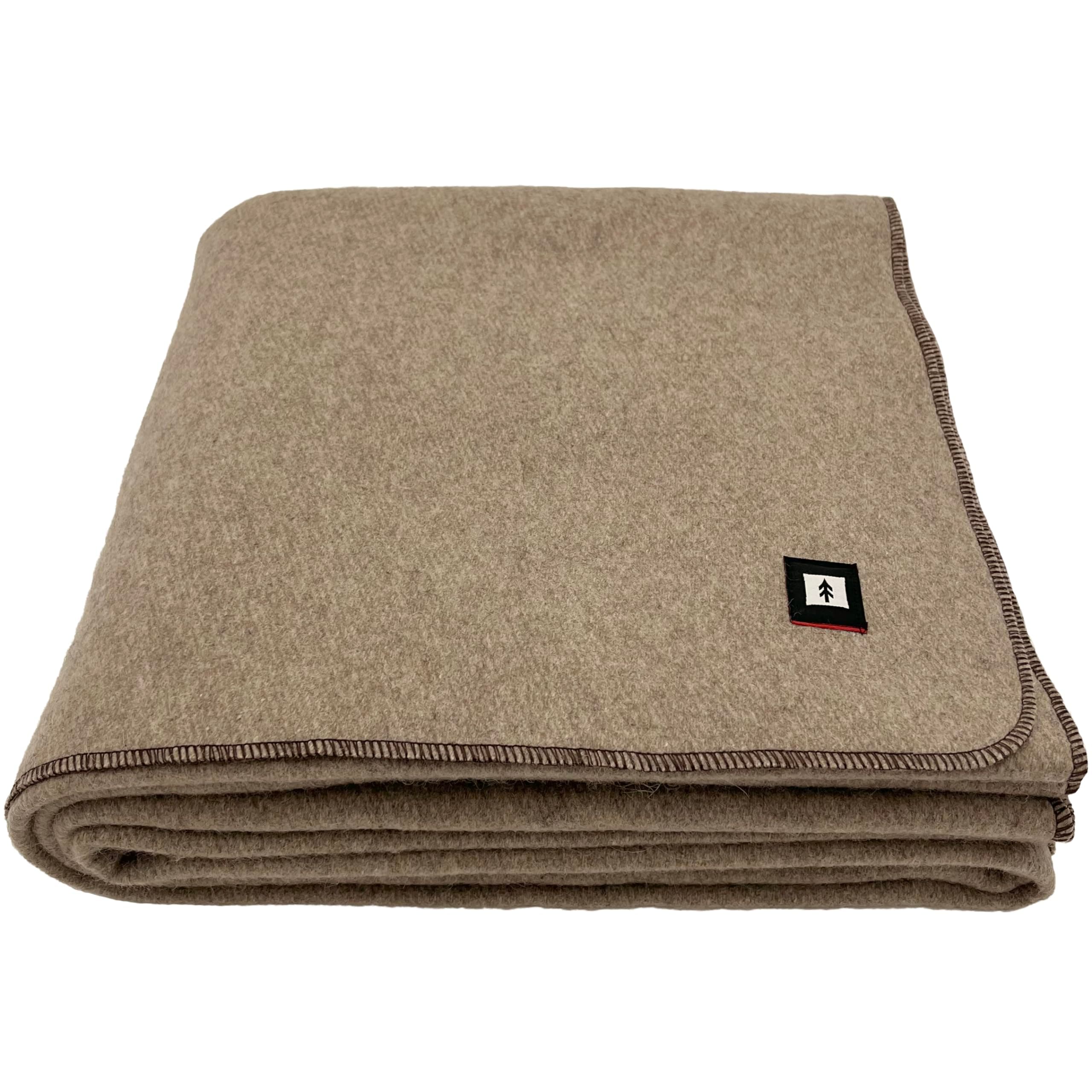 EKTOS 90% Wool Blankets, 90" x 66", Camping Blankets for Sleeping, Military Blanket (Light Brown), Twin
