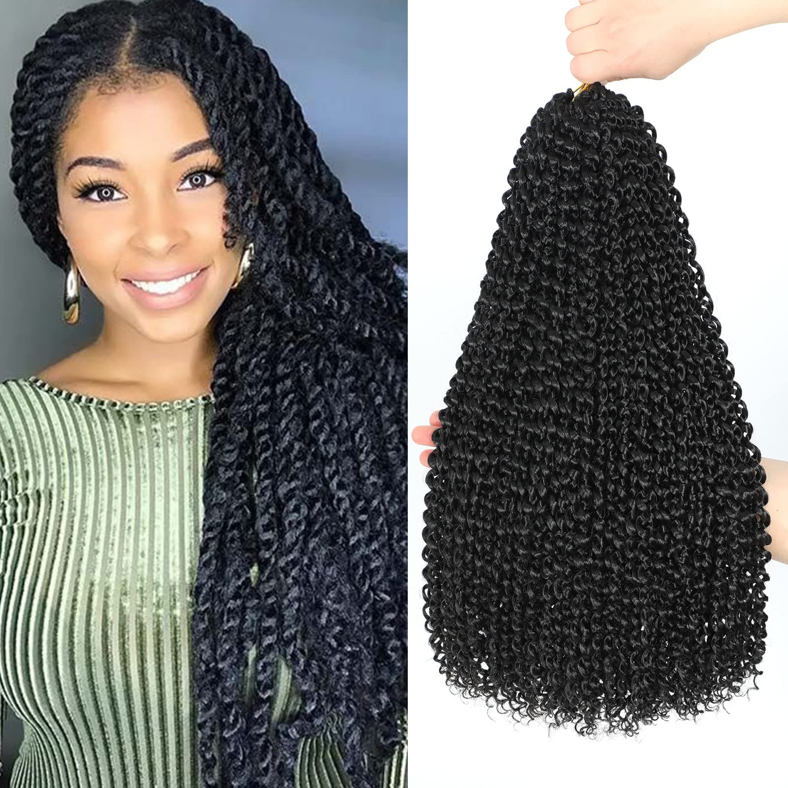Dansama 7 Packs Passion Twist Hair Water Wave Braiding Hair for Butterfly Style Crochet Braids Bohemian Hair Extensions (18inch (Pack of 7), #1B)