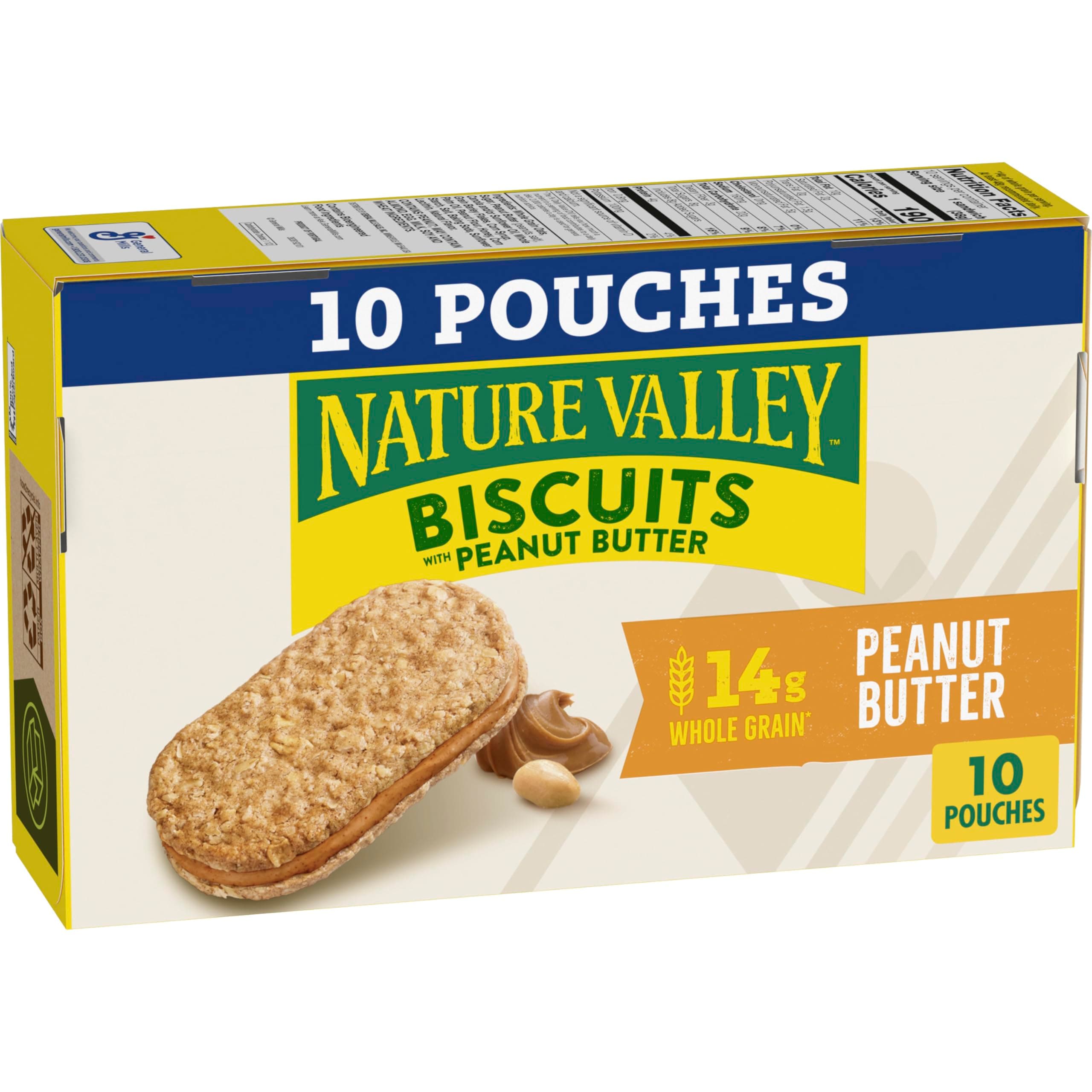 Nature Valley Biscuit Sandwiches, Peanut Butter, Snack Bars, 10 Bars, 13.5 oz