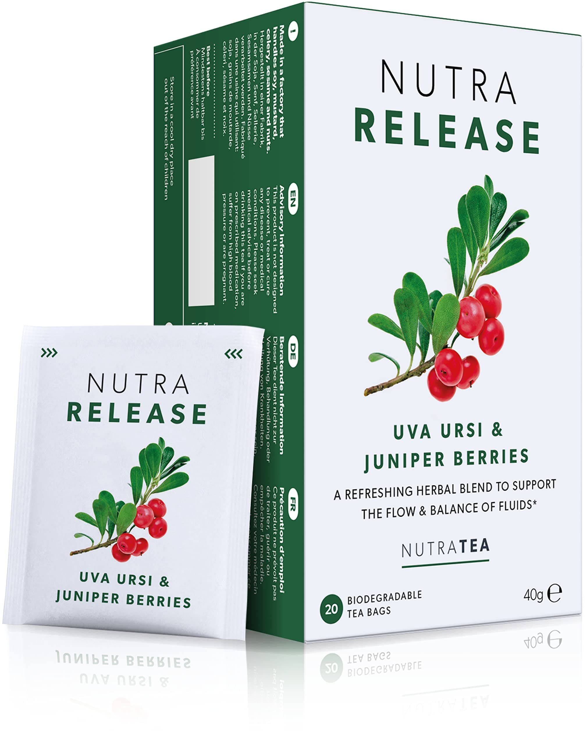 Nutra Tea NUTRARELEASE - Water Retention Tea |Bloated Stomach Tea - Natural Diuretic For Water Balance. With Dandelion Root, Cleavers & Uva Ursi - 60 Individual Wrapped Bags - Herbal Infusion (3 Pack)
