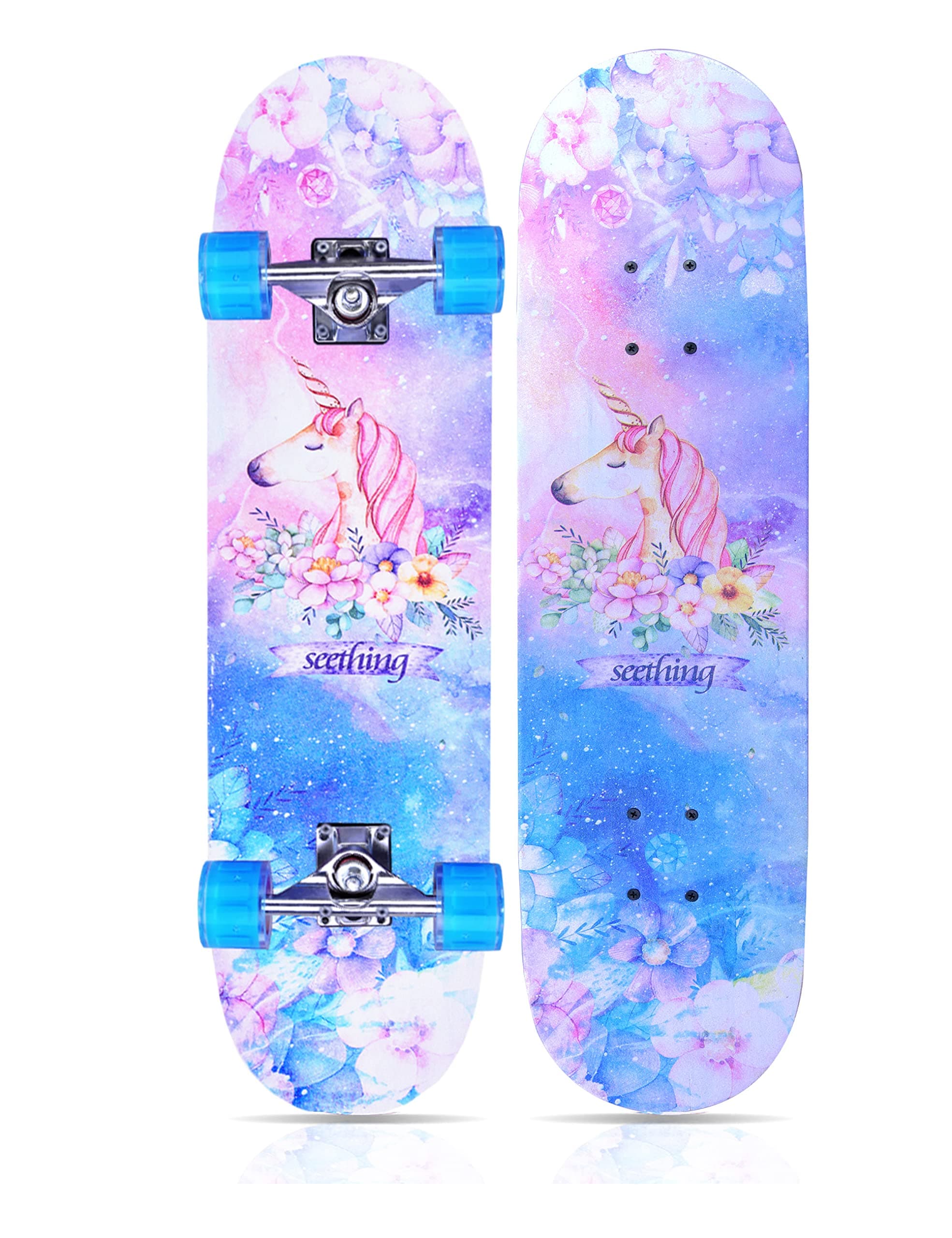 Skateboards for Beginners Kids Boys Girls and Adults,31''x8'', 7-Layer Maple, Double Kick Concave, Fascinating Cool, Solid&Durable
