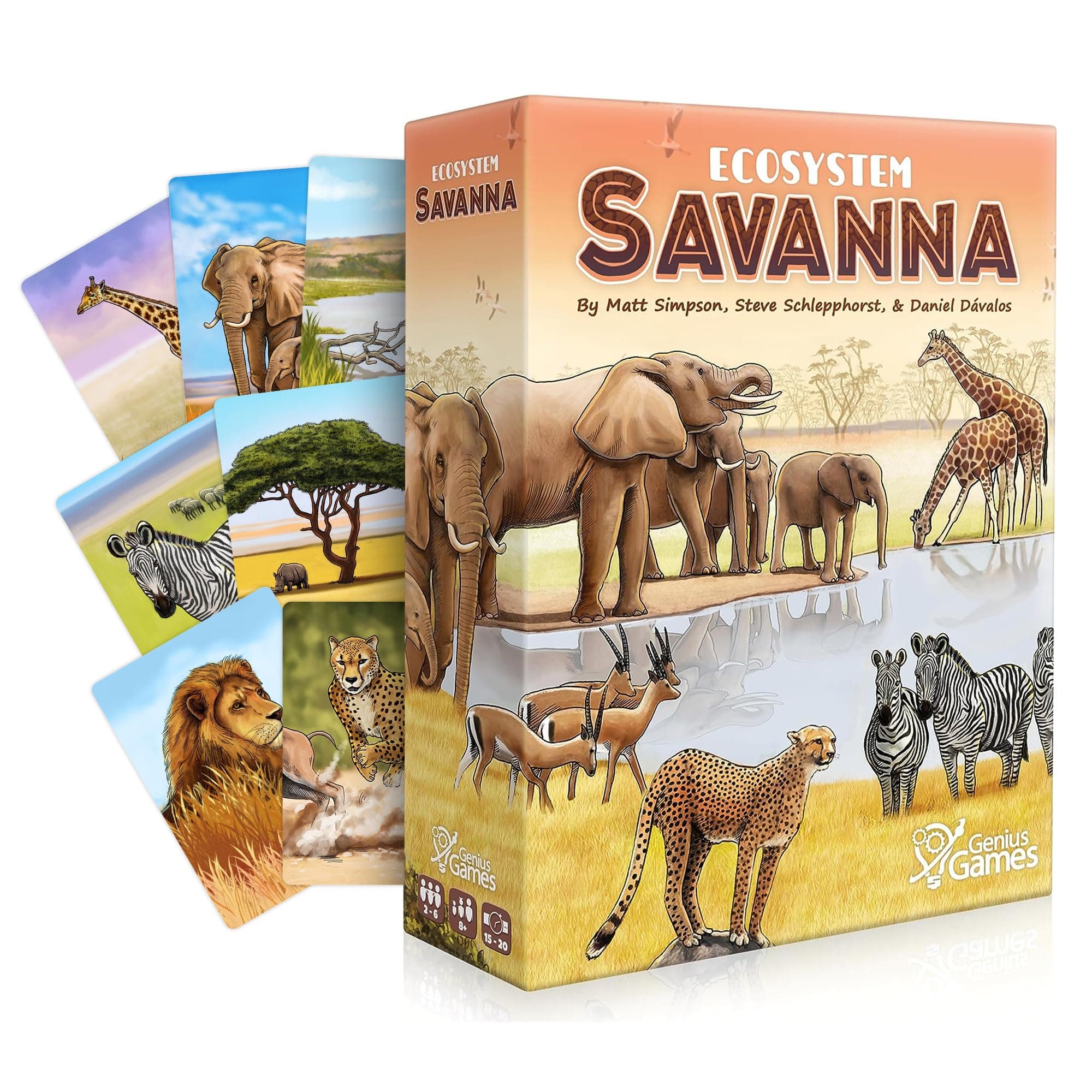 Genius Games Ecosystem: Savanna - A Family Card About Animals on Grassy Woodland of African Savanna - Fun & Educational Ecology for Kids & Adults - Strategy Board for rs, Students & Teachers