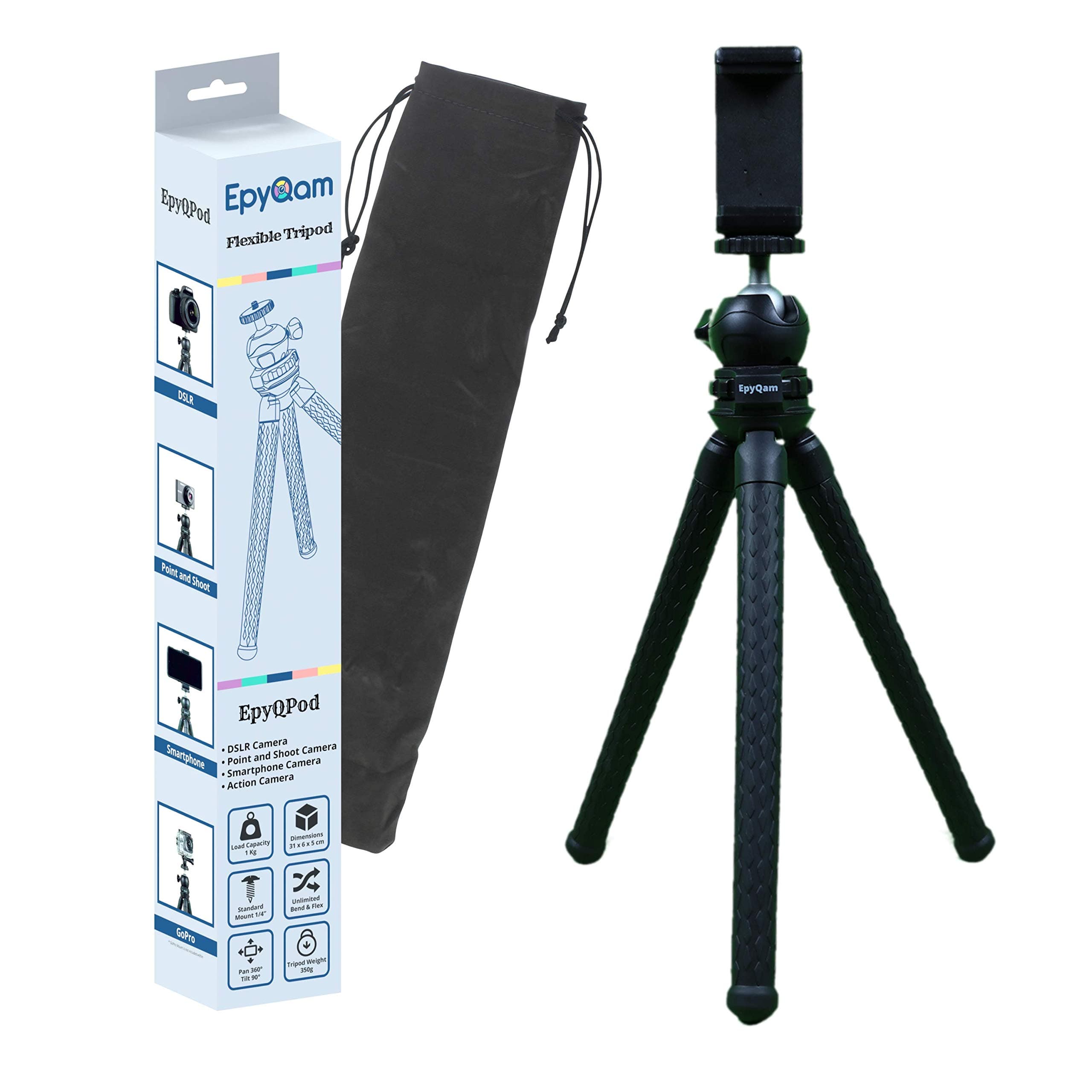 EpyQam Flexible Tripod For DSLR Camera and Mobile Phone (Black)