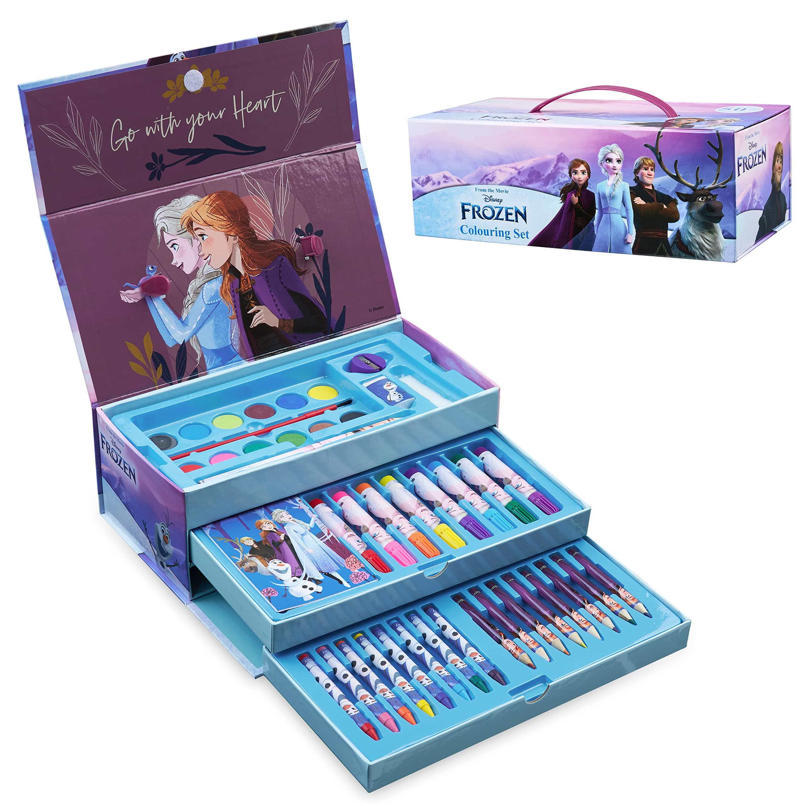 Disney Colored Pencils Art Supplies Kids Set Coloring Stationery Girls Drawing Pencils Supplies Travel Case with Crayons Arts and Crafts for Kids 4-12 (Multicolor Frozen)