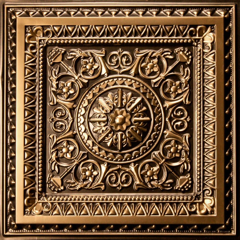 uDecor Marseille Antique Gold 2 ft. x 2 ft. Lay-in or Glue Up Ceiling Tile - Box of 10