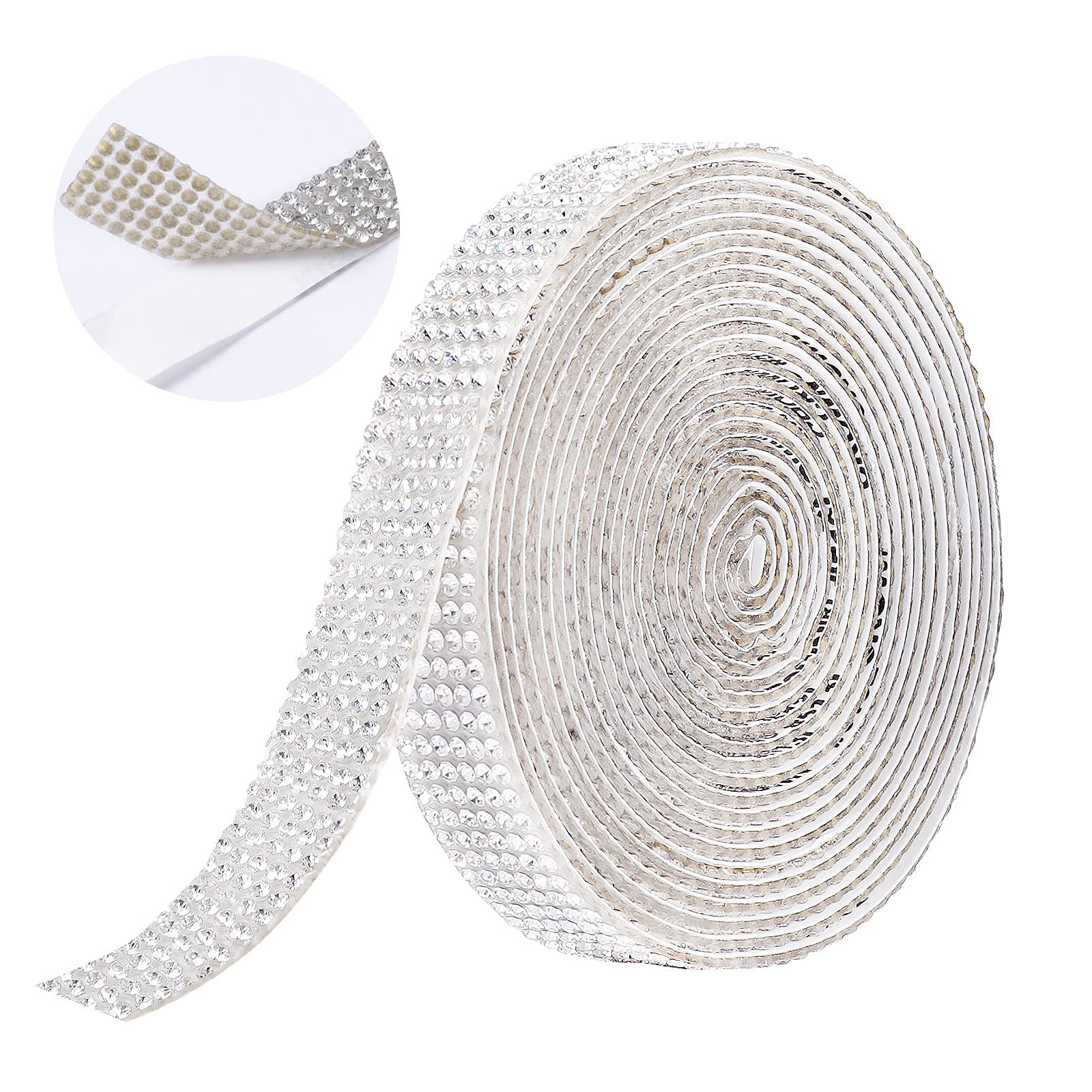 Berenlu Self Adhesive Crystal Rhinestone Diamond Ribbon,Rhinestone Decorative Sticker with 2mm Rhinestones, Diamond Crystal Sticker for Car Decoration or DIY Crafts (Silver, 0.51 Inch x 3Yards)